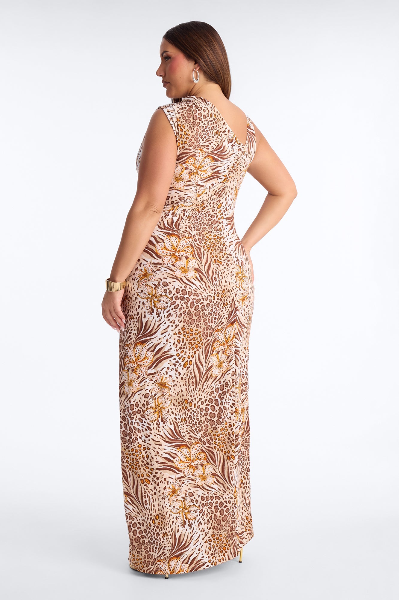 Kaylie Printed Asymmetical Maxi Dress - Brown/combo