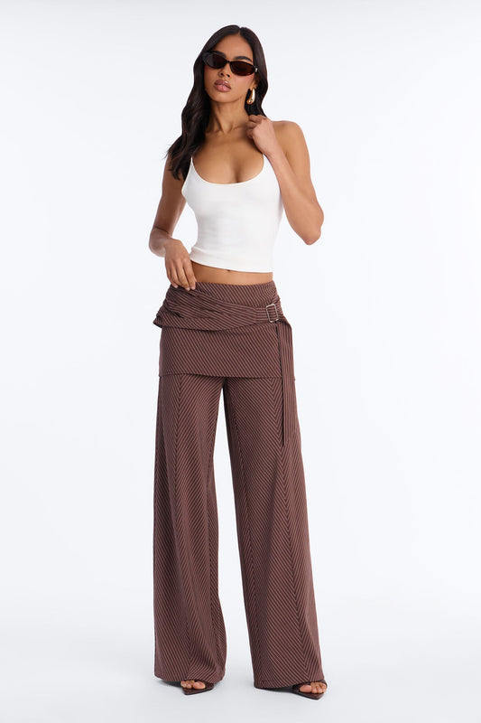 Cummerbund Wrap Waist Skirt Trouser - Brown