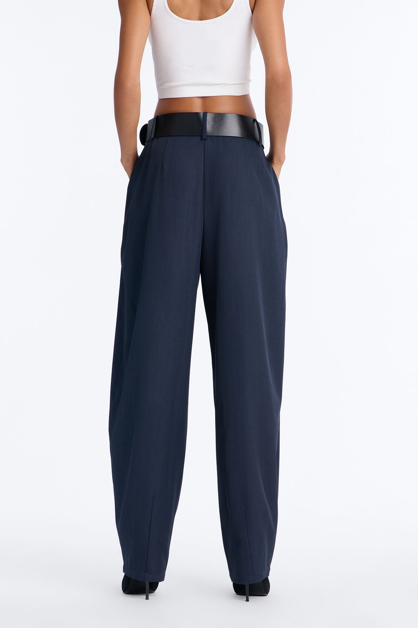 Rebecca Belted Barrel Trouser Pants - Navy