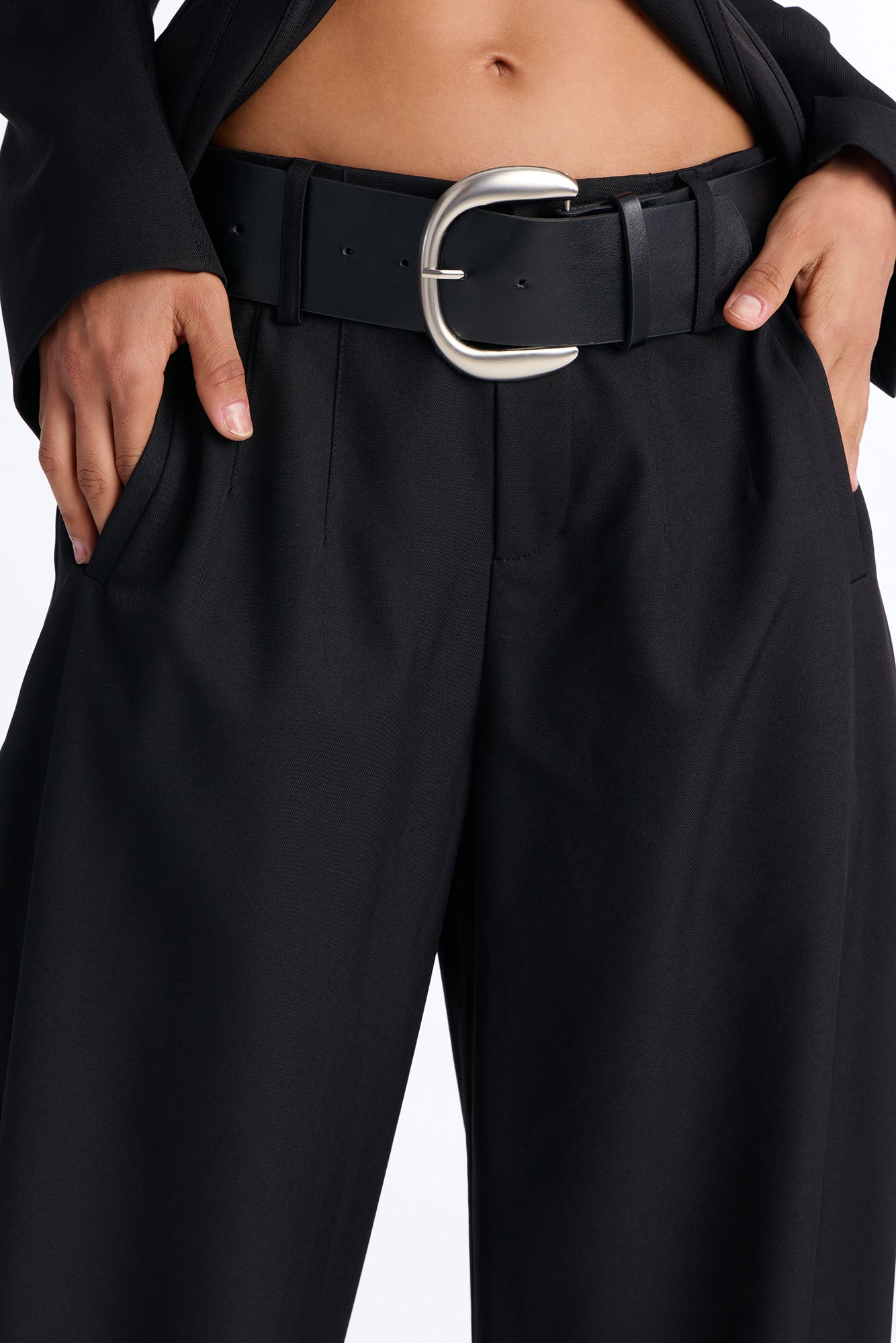 Rebecca Belted Barrel Trouser Pants - Black