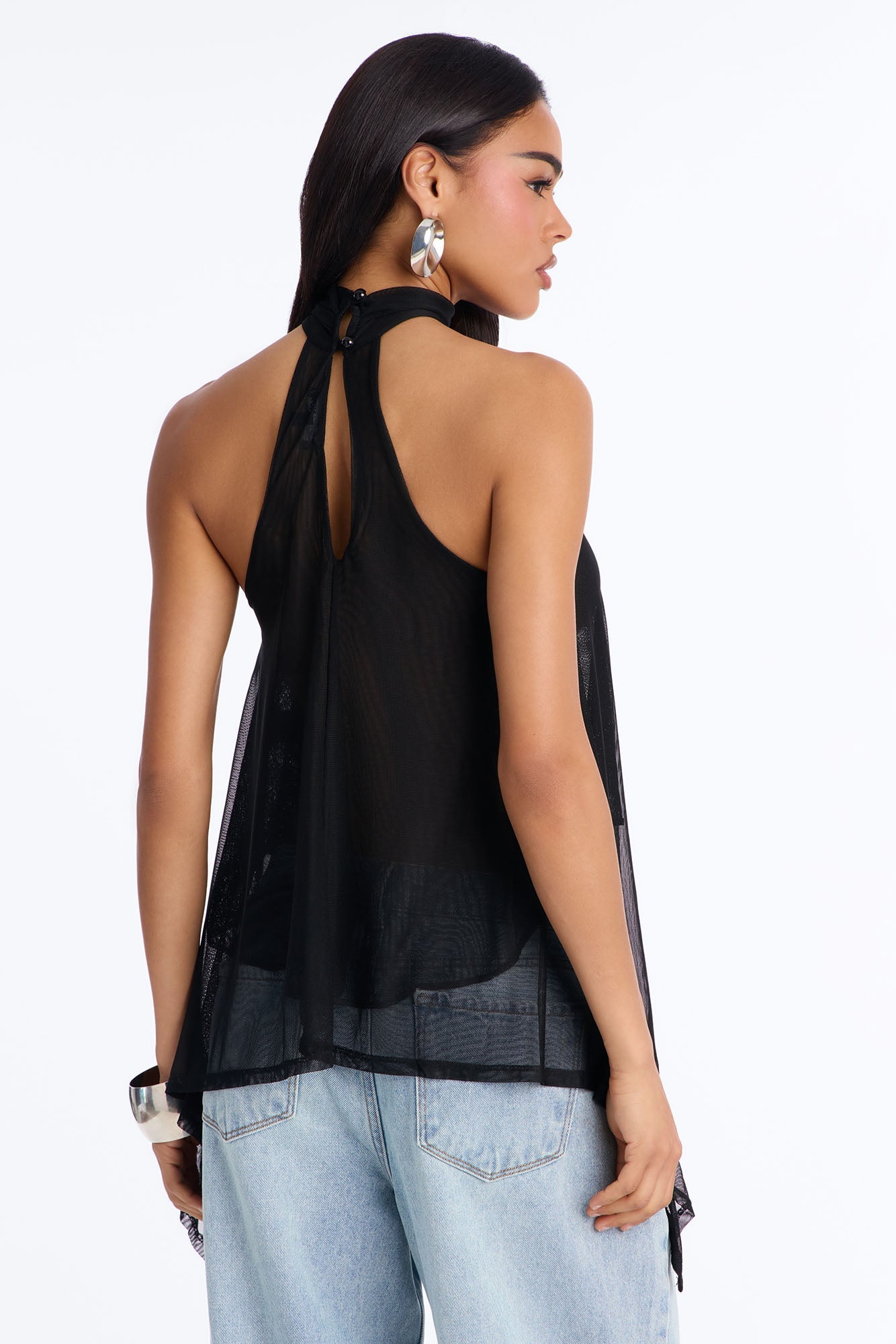 Feeling Fine Sheer Mesh High Neck Sleeveless Top - Black