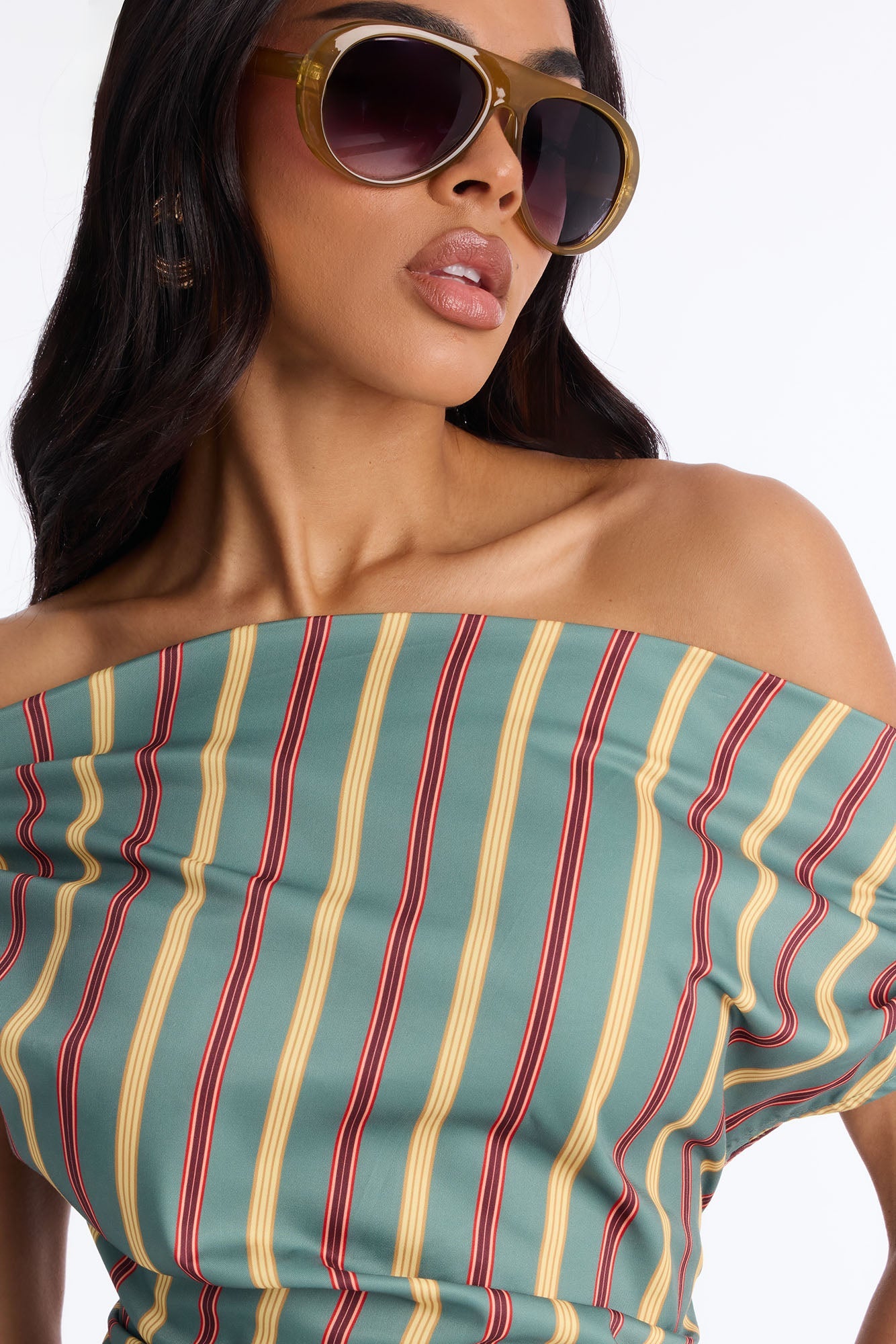Set The Tone One Shoulder Striped Top - Green/combo