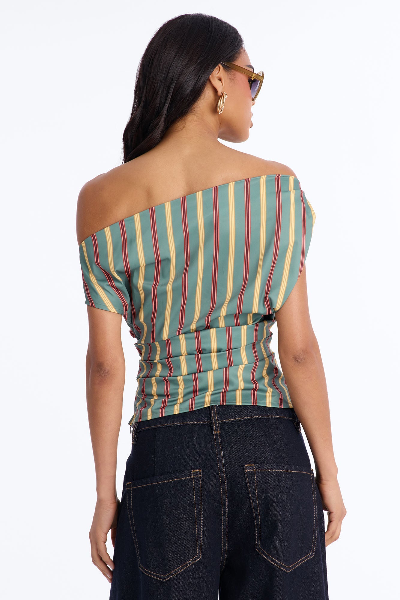 Set The Tone One Shoulder Striped Top - Green/combo