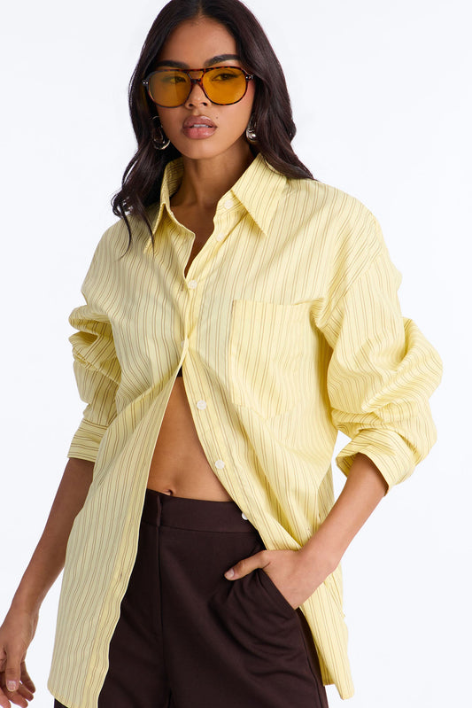Street Cool Oversized Pinstripe Shirt - Yellow/combo