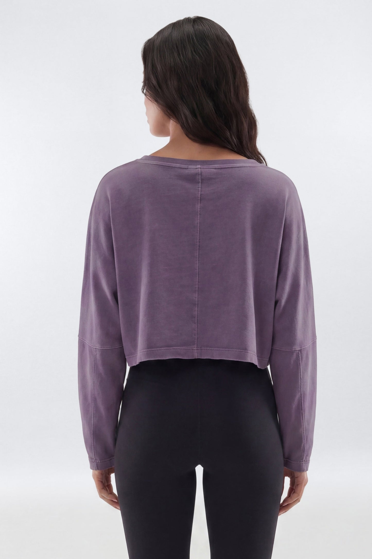 Cotton Jersey Long Sleeve Cropped Top - Iris