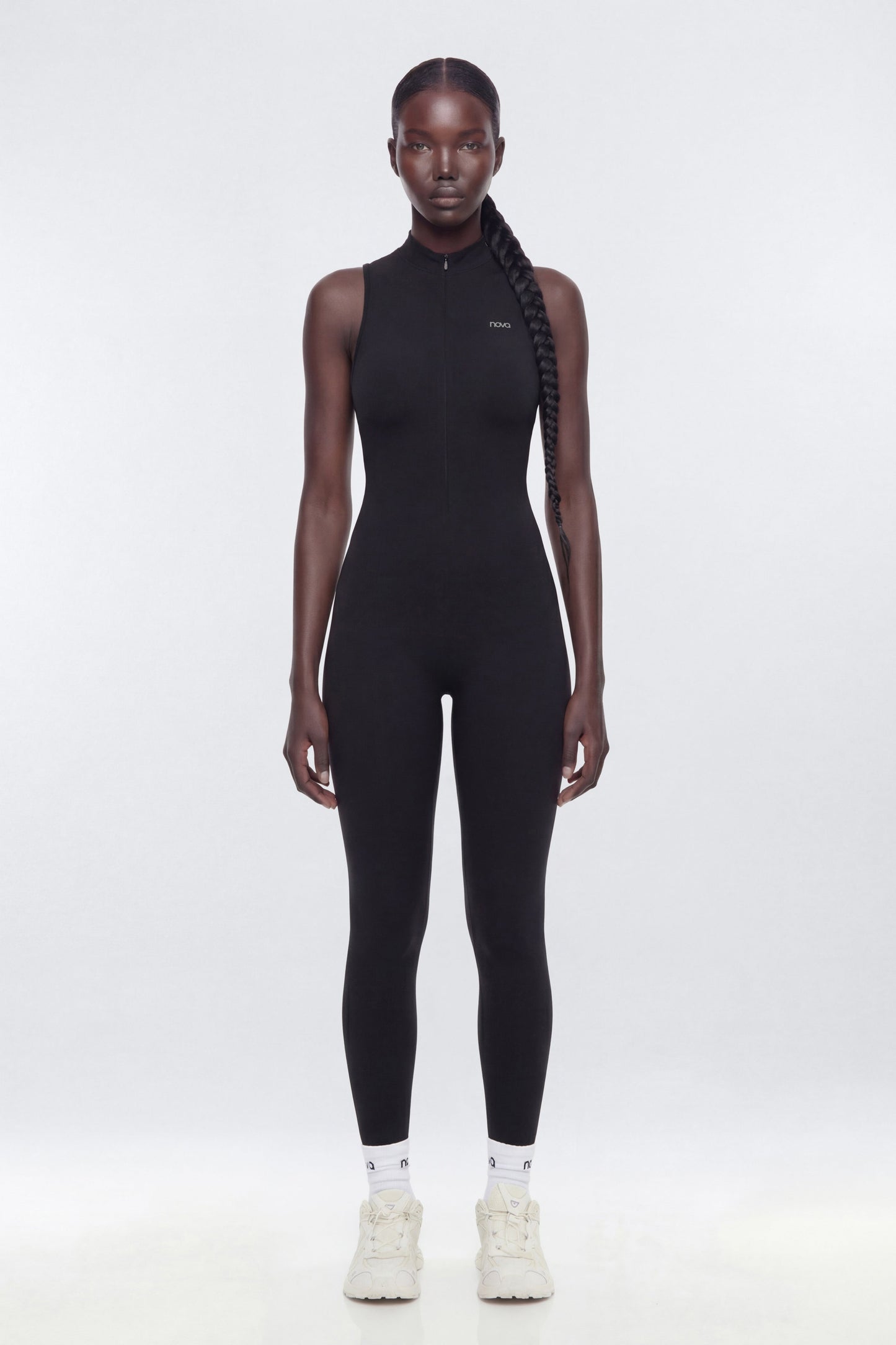 ProStretch™ 27″ Zip Up Mock Neck Skinny Jumpsuit - Black