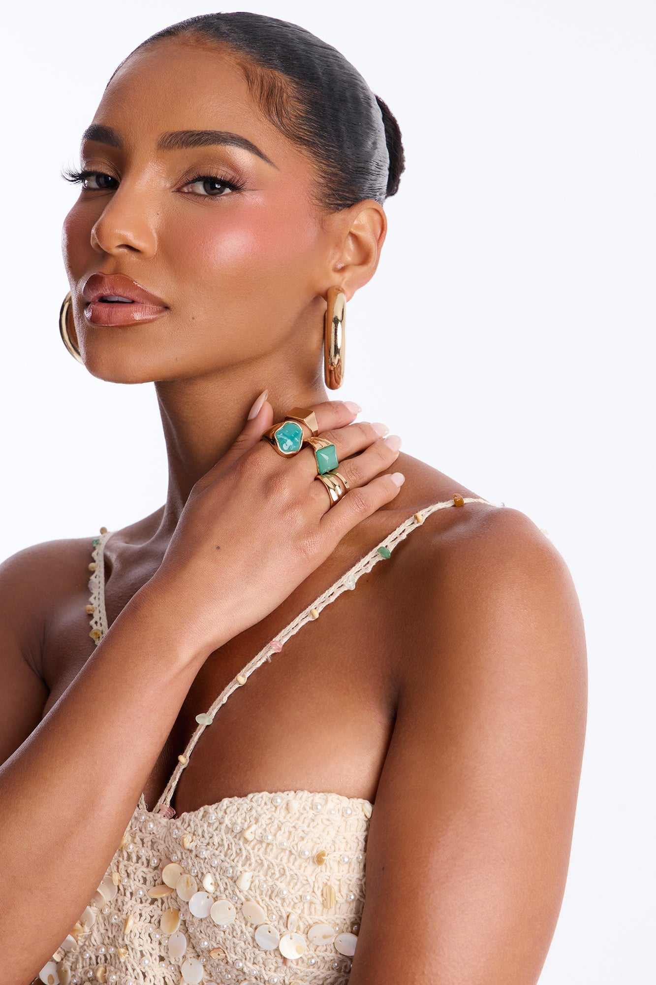 Crystal Cove 6 Piece Ring Set - Gold/Blue