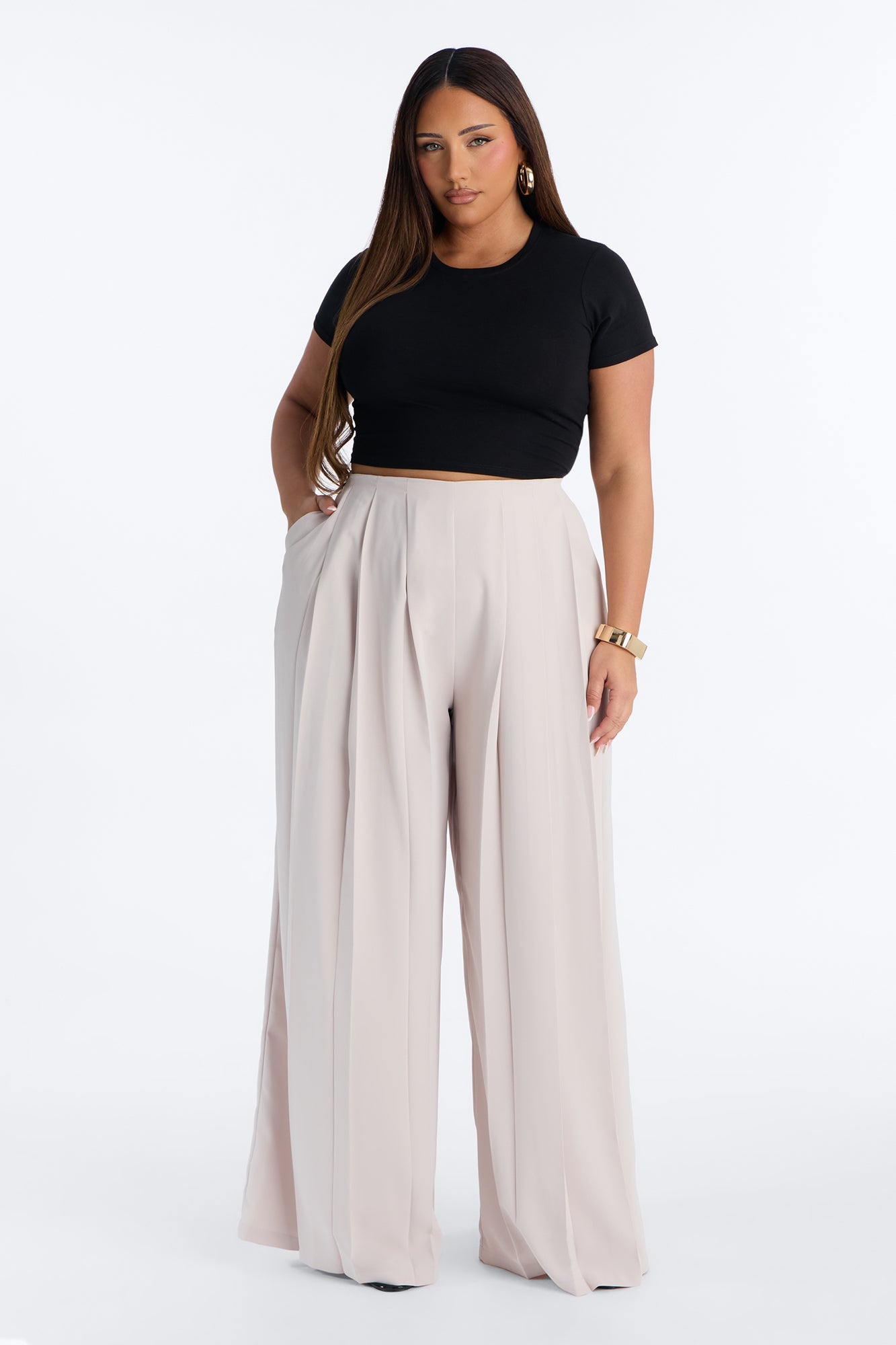 Feminine Feel Crepe Wide Leg Pant 33″ - Beige