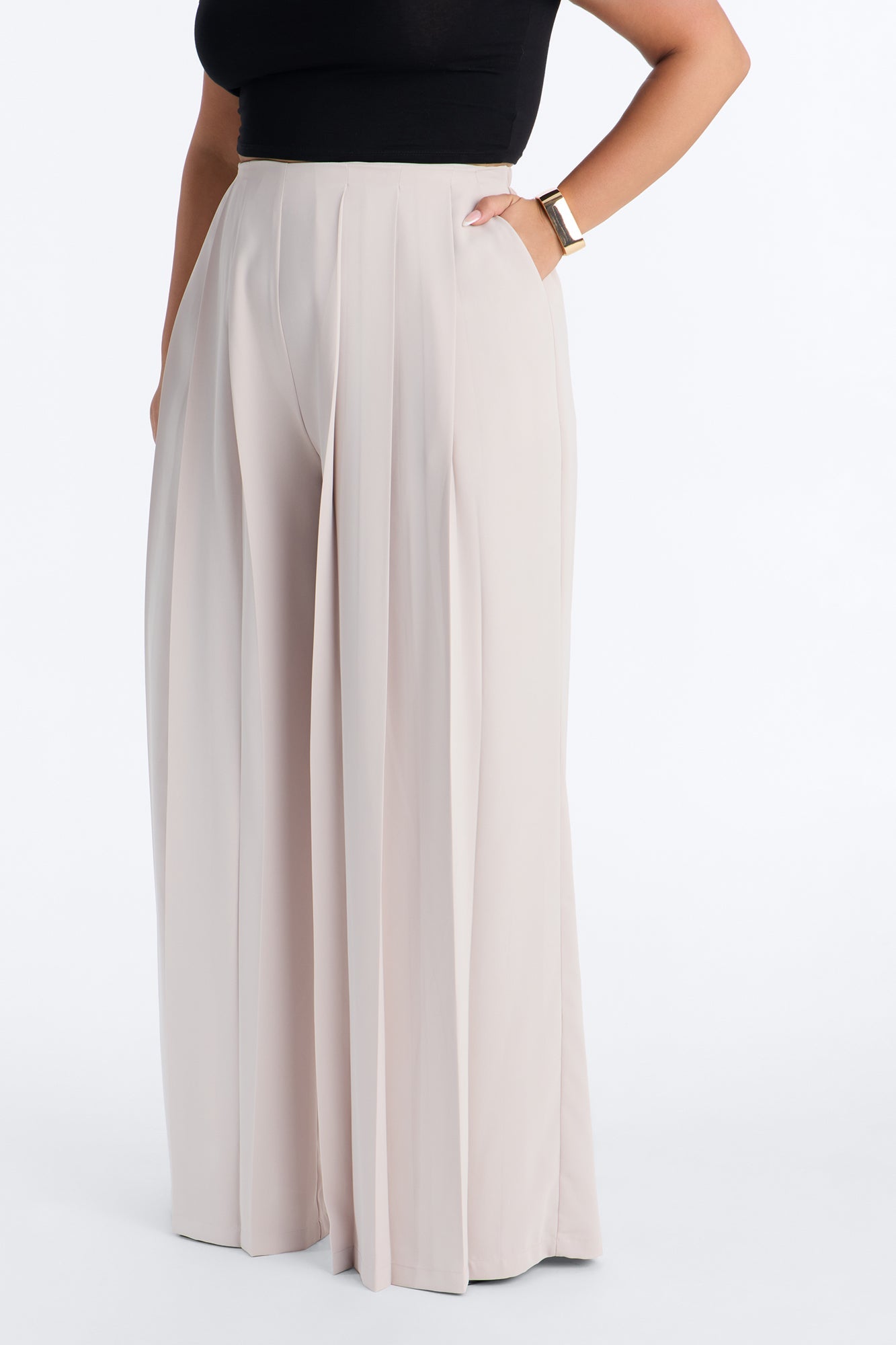 Feminine Feel Crepe Wide Leg Pant 33″ - Beige