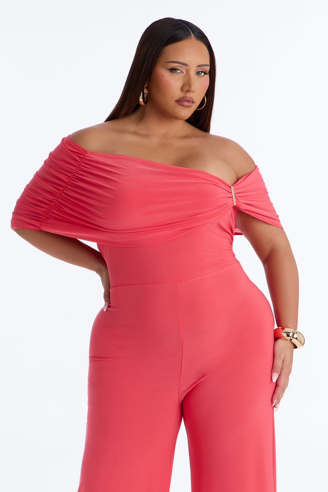 Inez Draped Wide Leg Jumpsuit - Coral