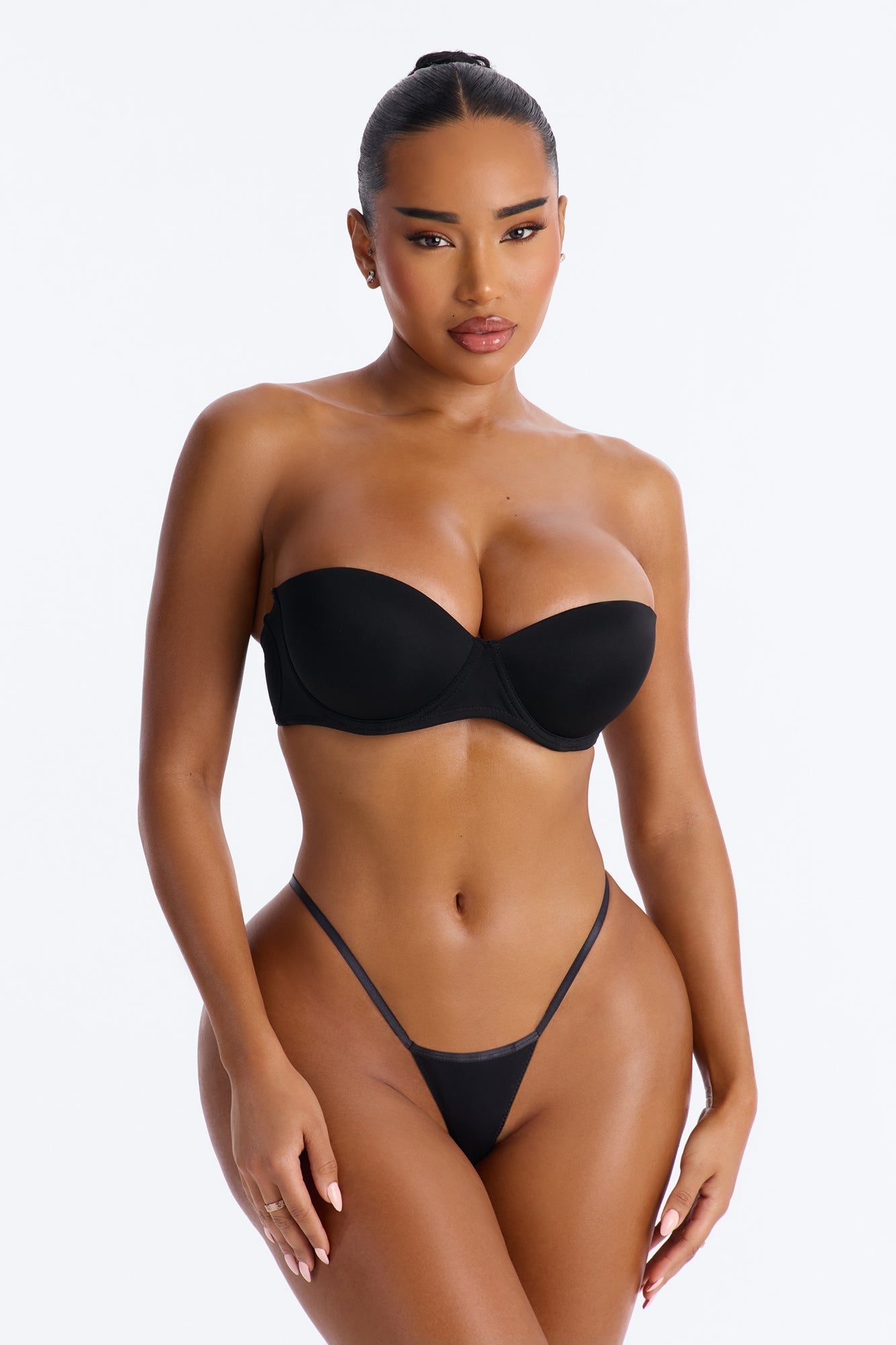 Quick Push Strapless Balconette Bra - Black