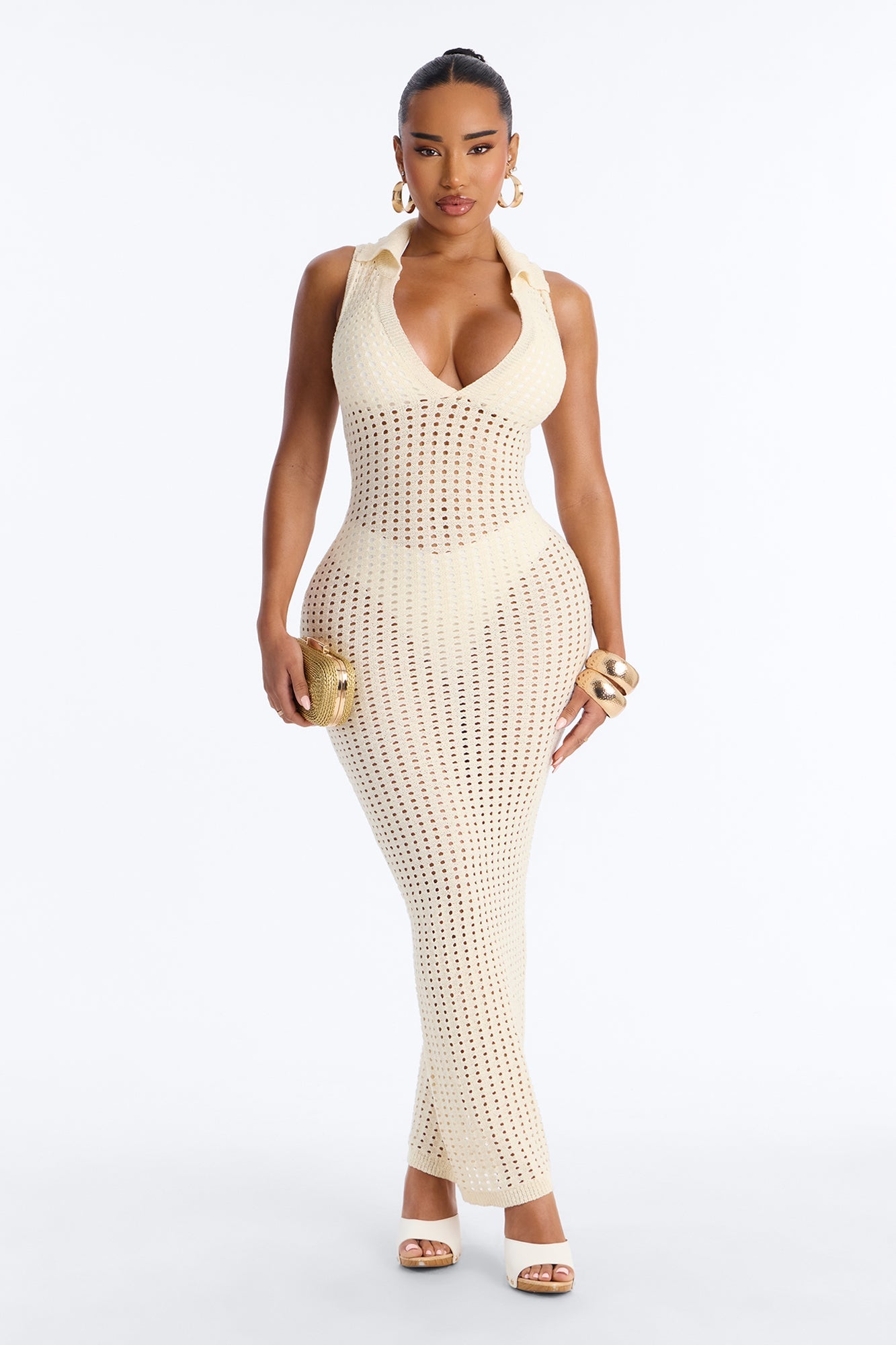 Tenny Crochet Swim Cover Up Maxi Dress - Cream