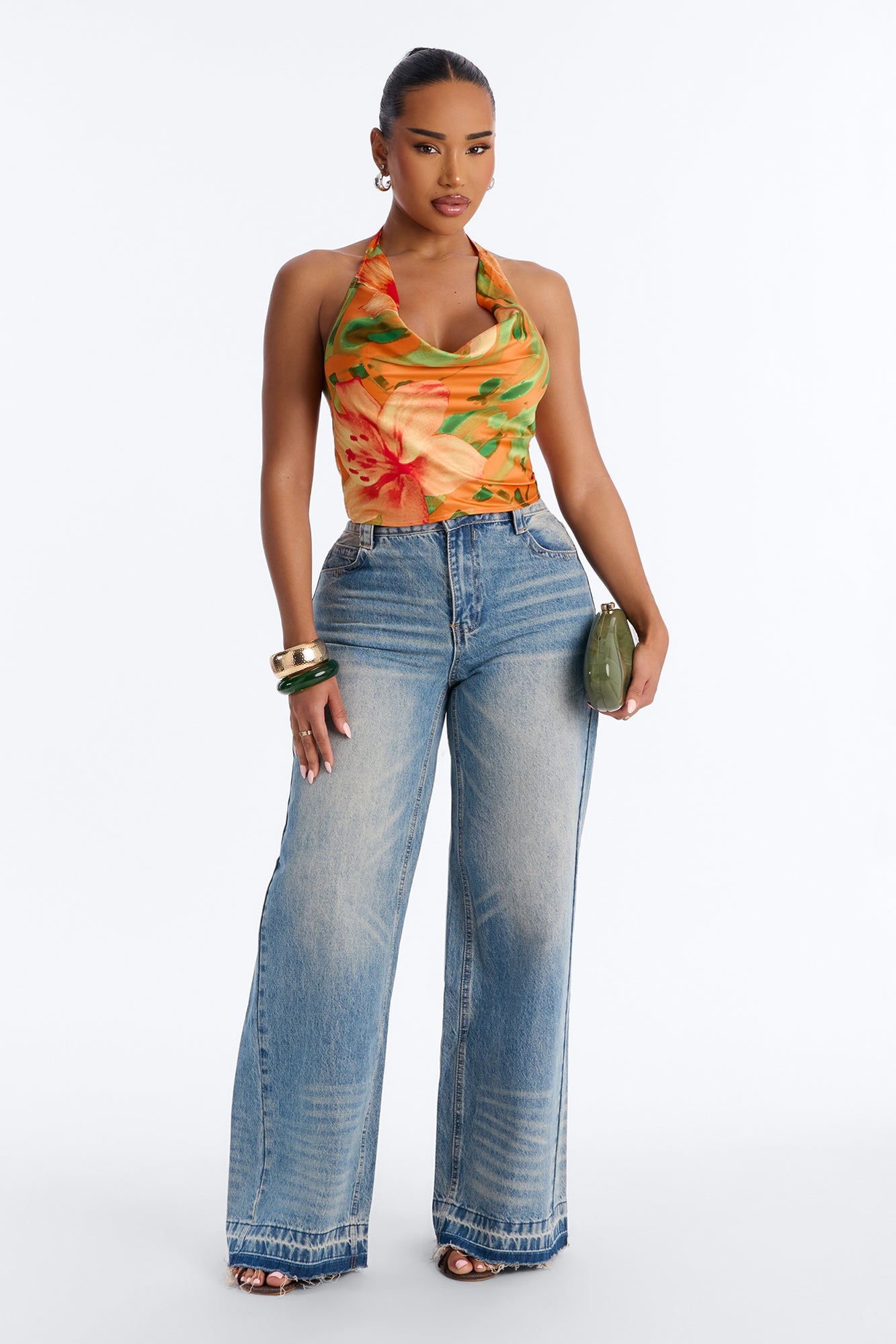 Vitamin Sea Overdose Tie Back Floral Satin Top - Multi Color