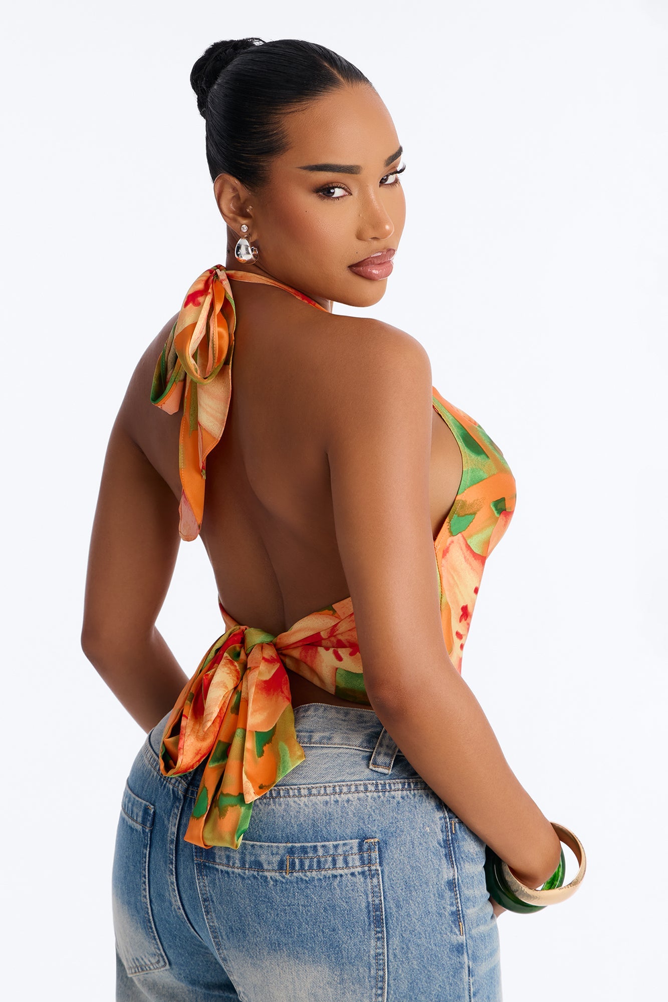 Vitamin Sea Overdose Tie Back Floral Satin Top - Multi Color