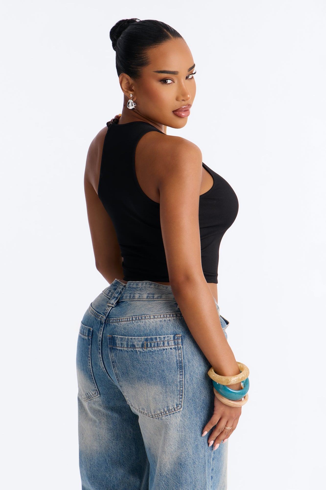 Cali Girl Ribbed Beaded Top - Black