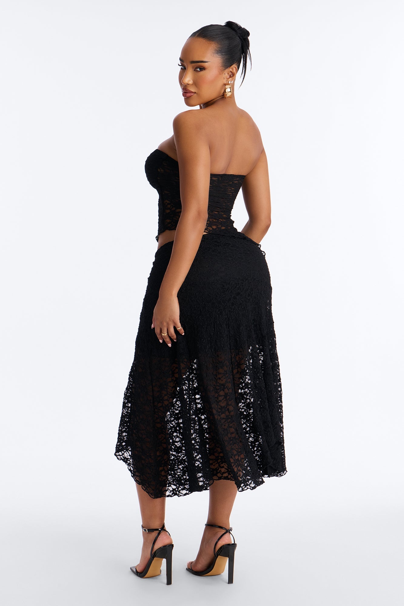 Liliana Lace Asymmetrical Skirt Set - Black