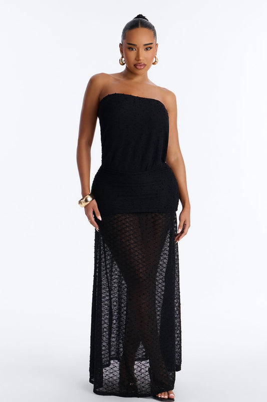 Sunset Dreaming Strapless Textured Maxi Dress - Black
