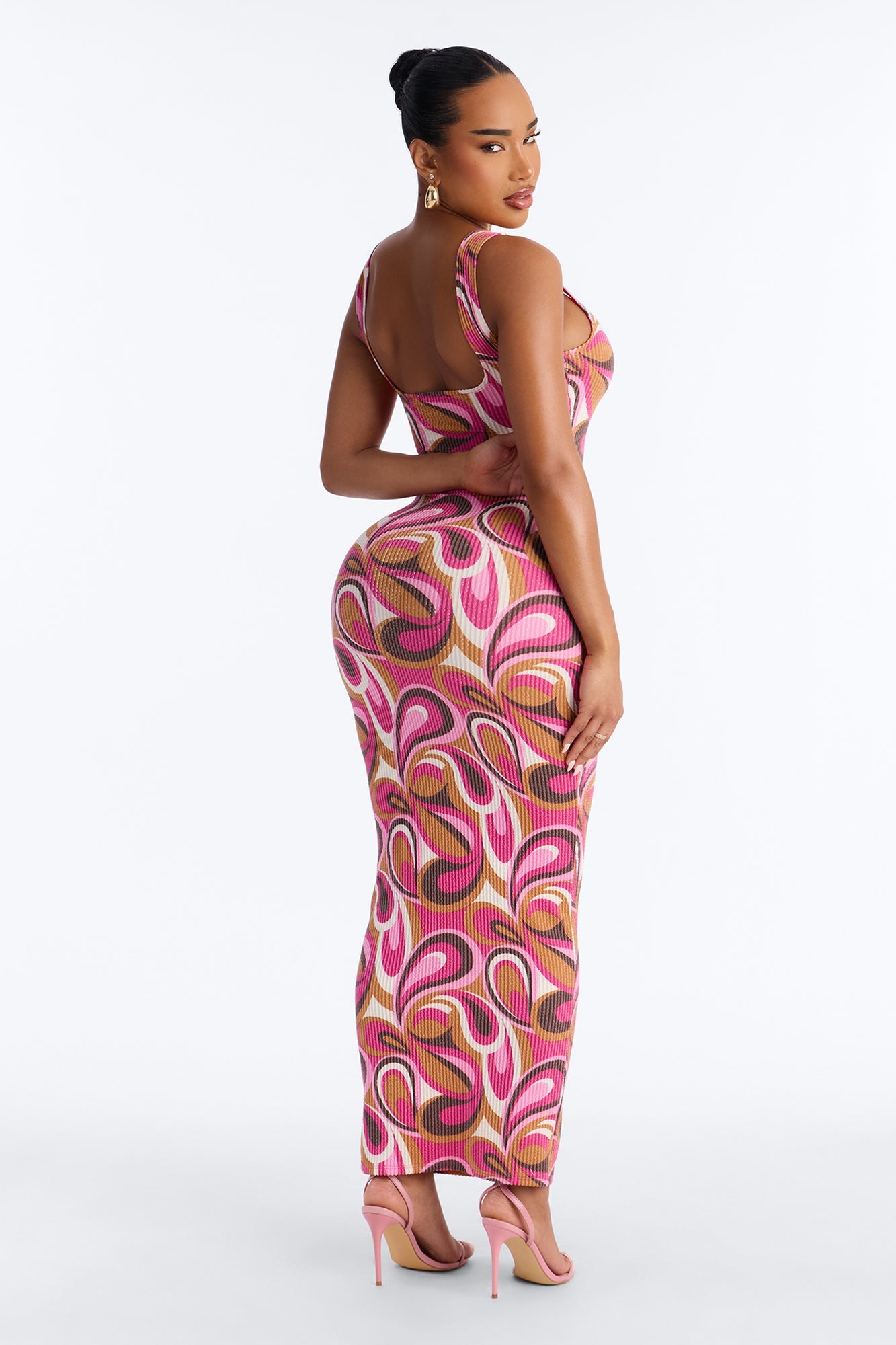 Valentina Ribbed Maxi Dress - Magenta/combo