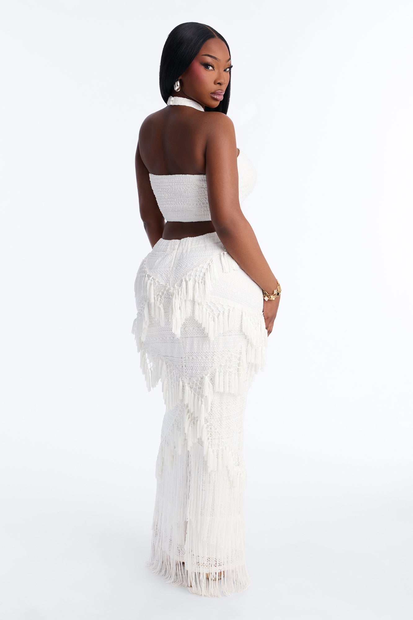 Isla Fringe Crochet Skirt Set - White