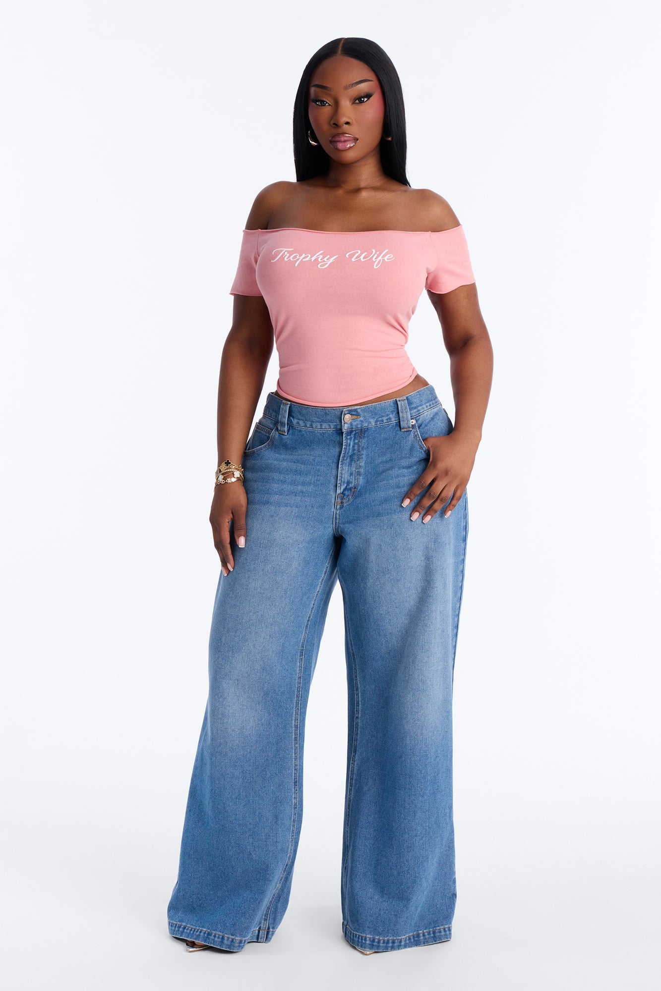 Trophy Wife Off Shoulder Tee - Pink
