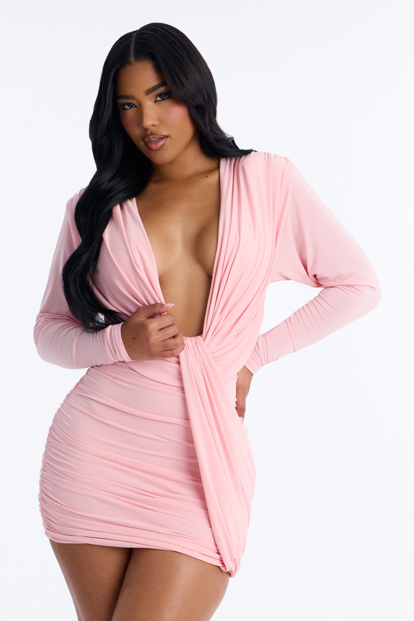 Cupids Sin Long Sleeve Jersey Mini Dress - Pink