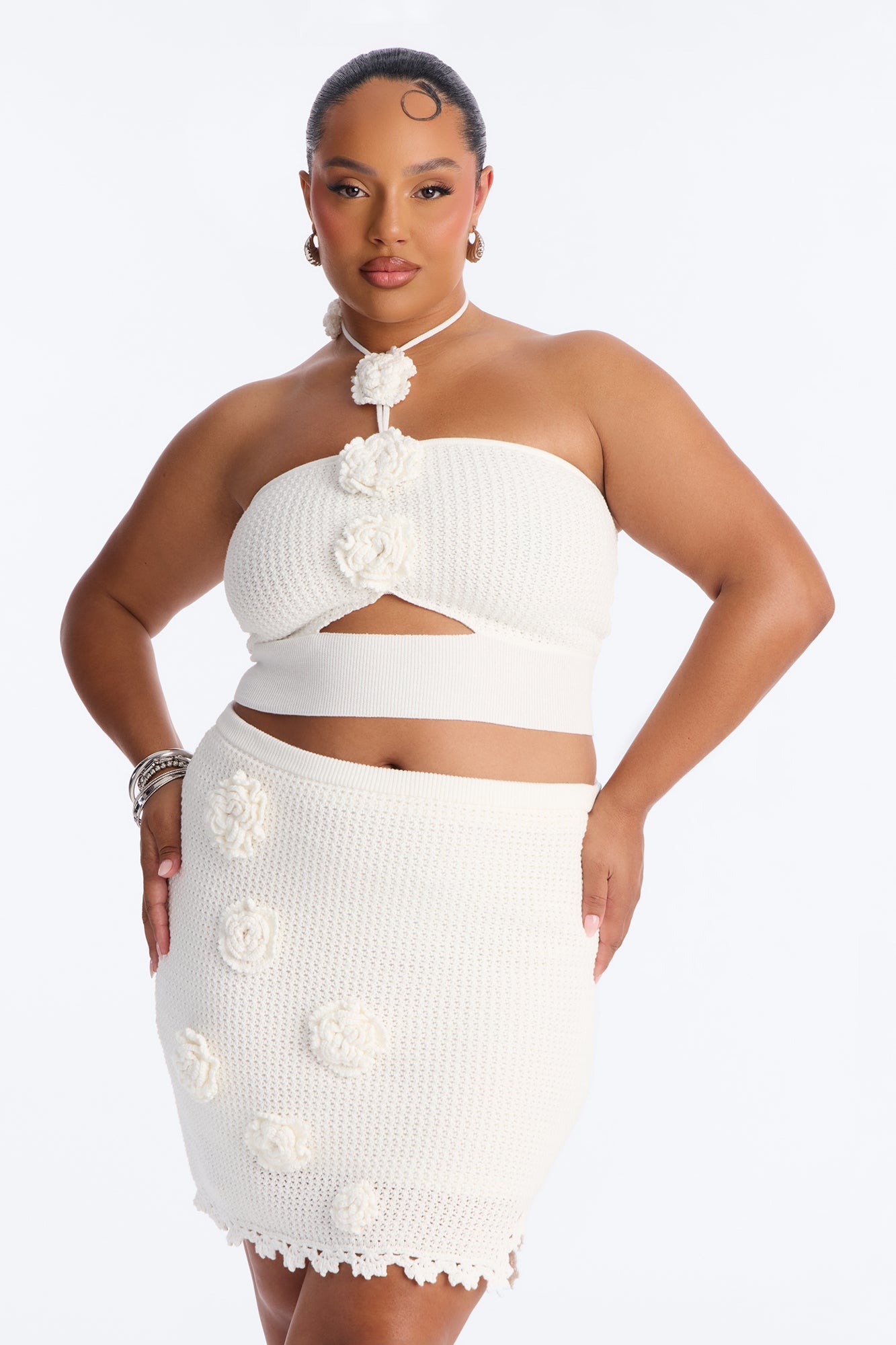 Poppy Crochet Mini Skirt Set - White