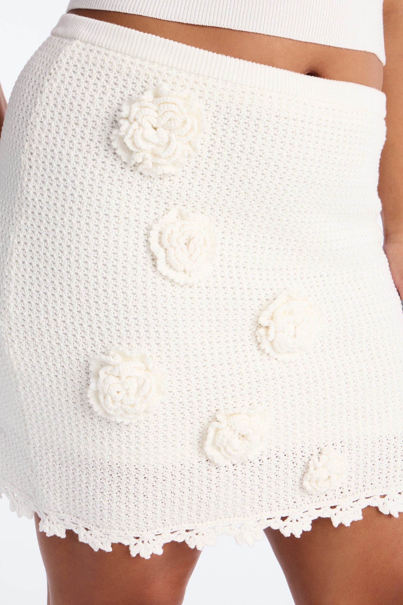 Poppy Crochet Mini Skirt Set - White