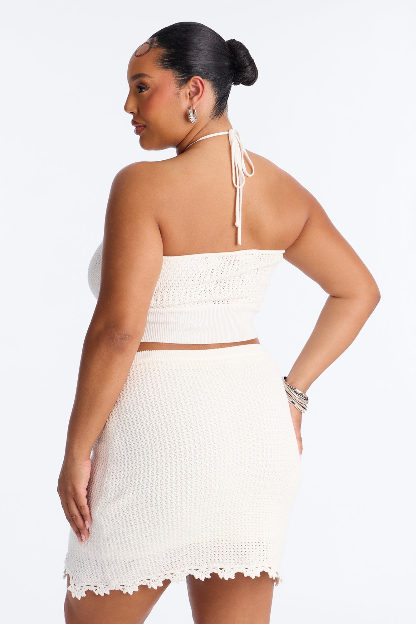 Poppy Crochet Mini Skirt Set - White