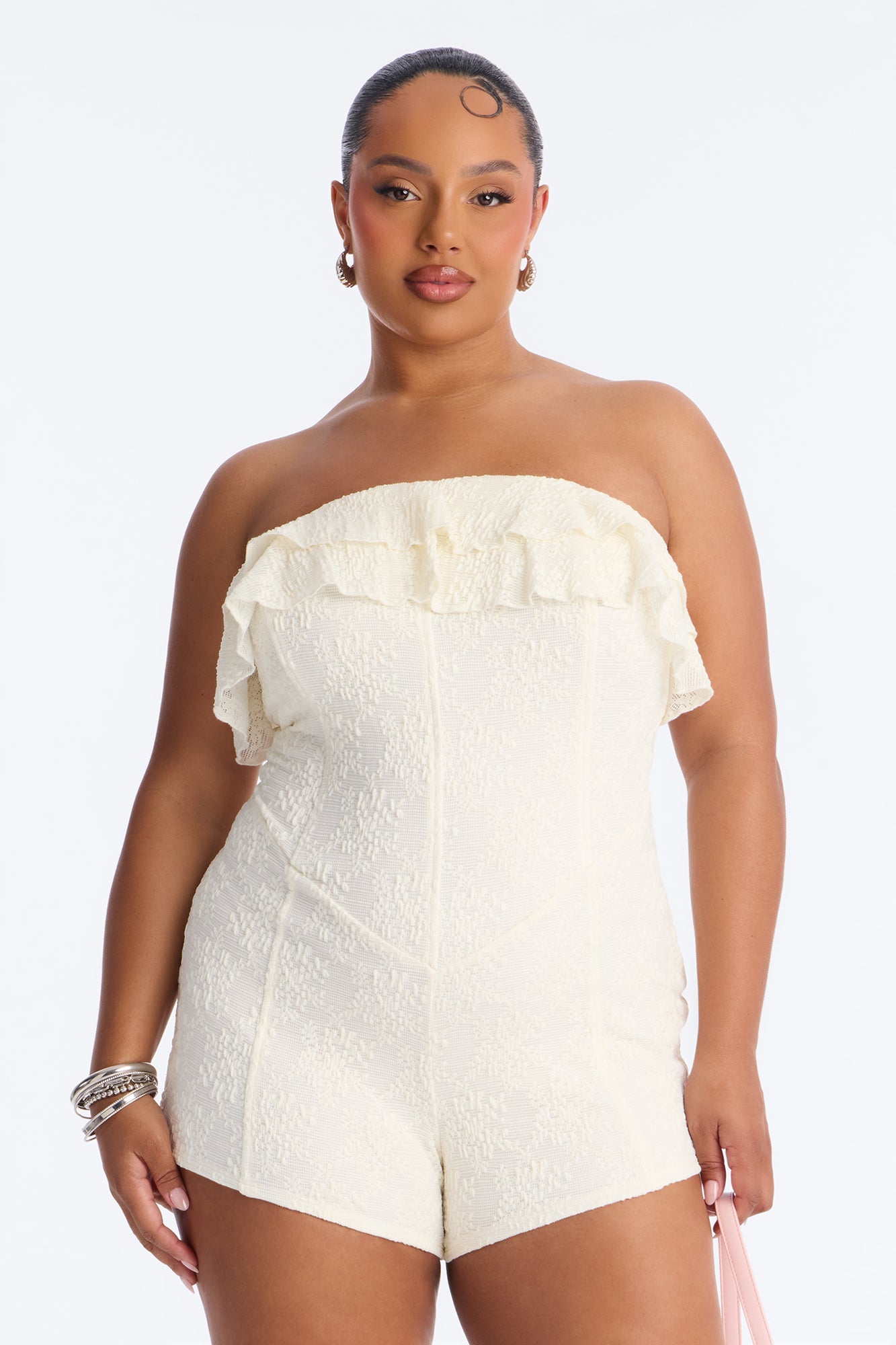 Leia Textured Lace Micro Romper - Ivory