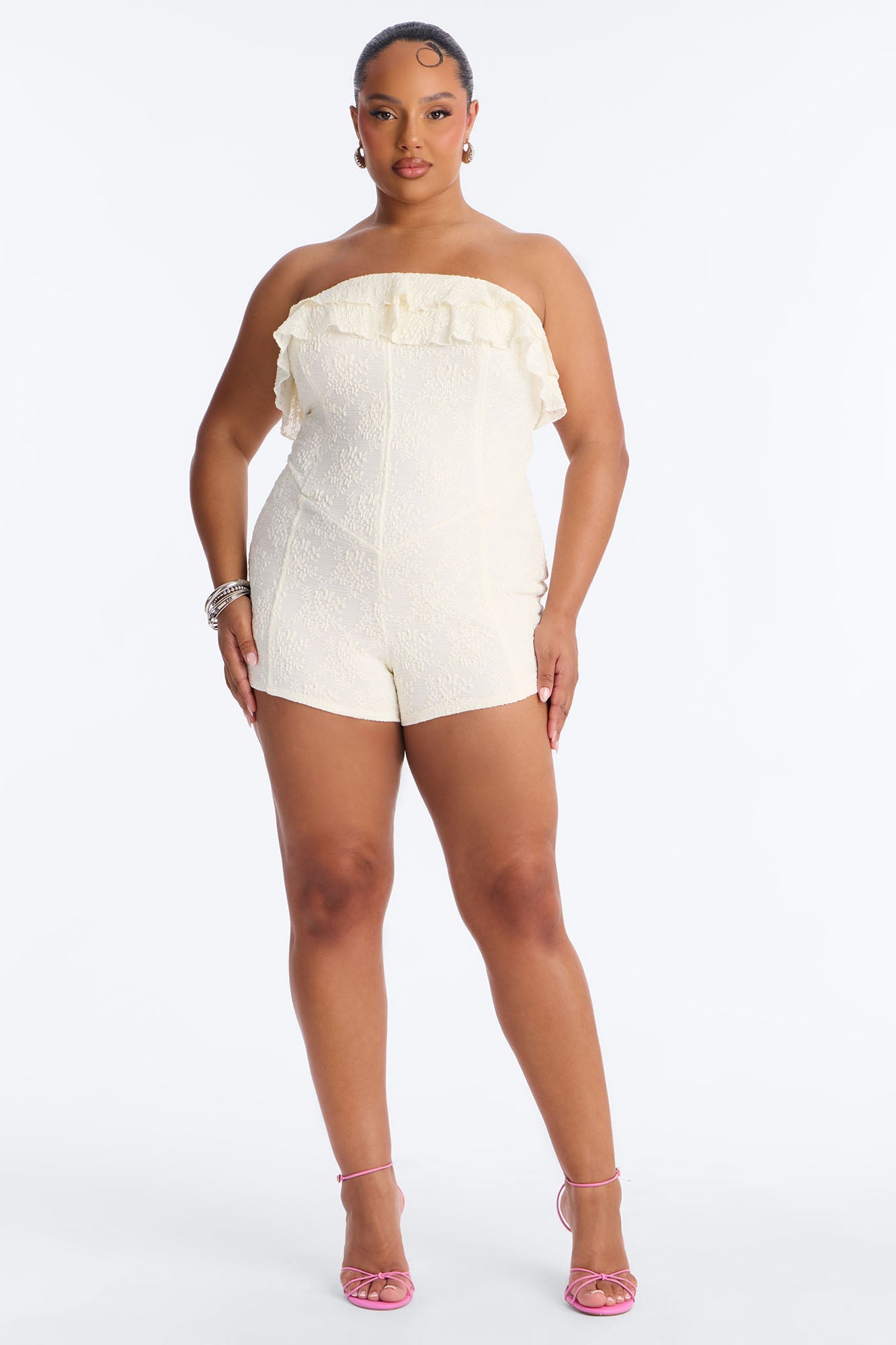 Leia Textured Lace Micro Romper - Ivory