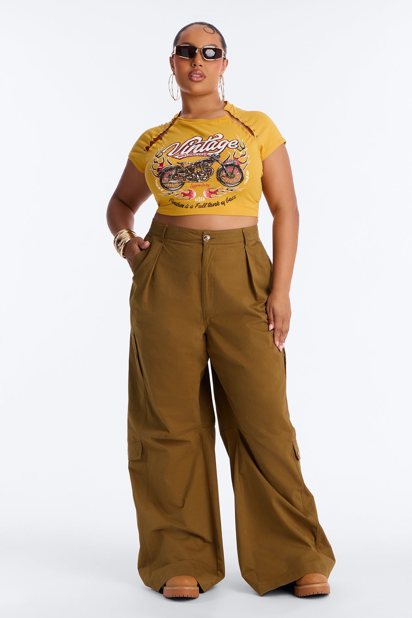 Lyla High Rise Wide Leg Cargo Pant 32″ - Olive