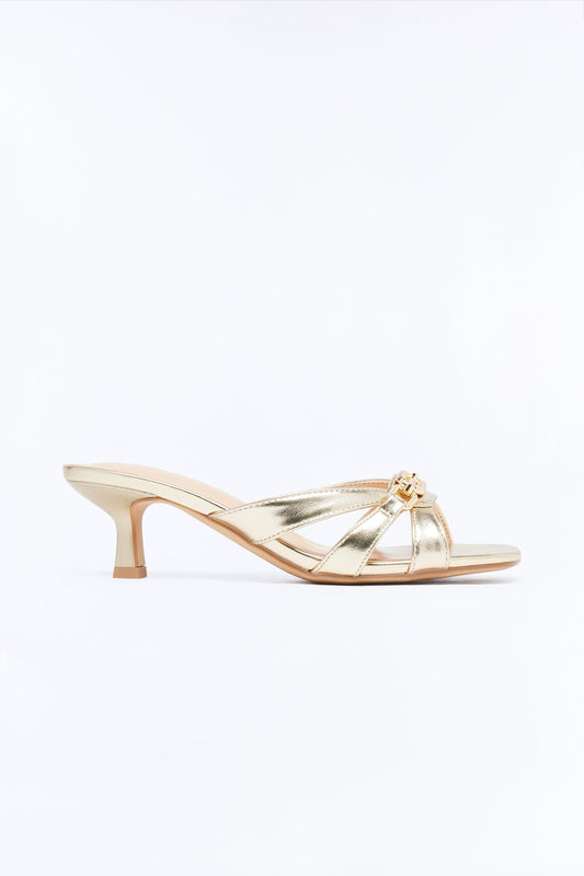 Corinne Kitten Heel Mules - Gold