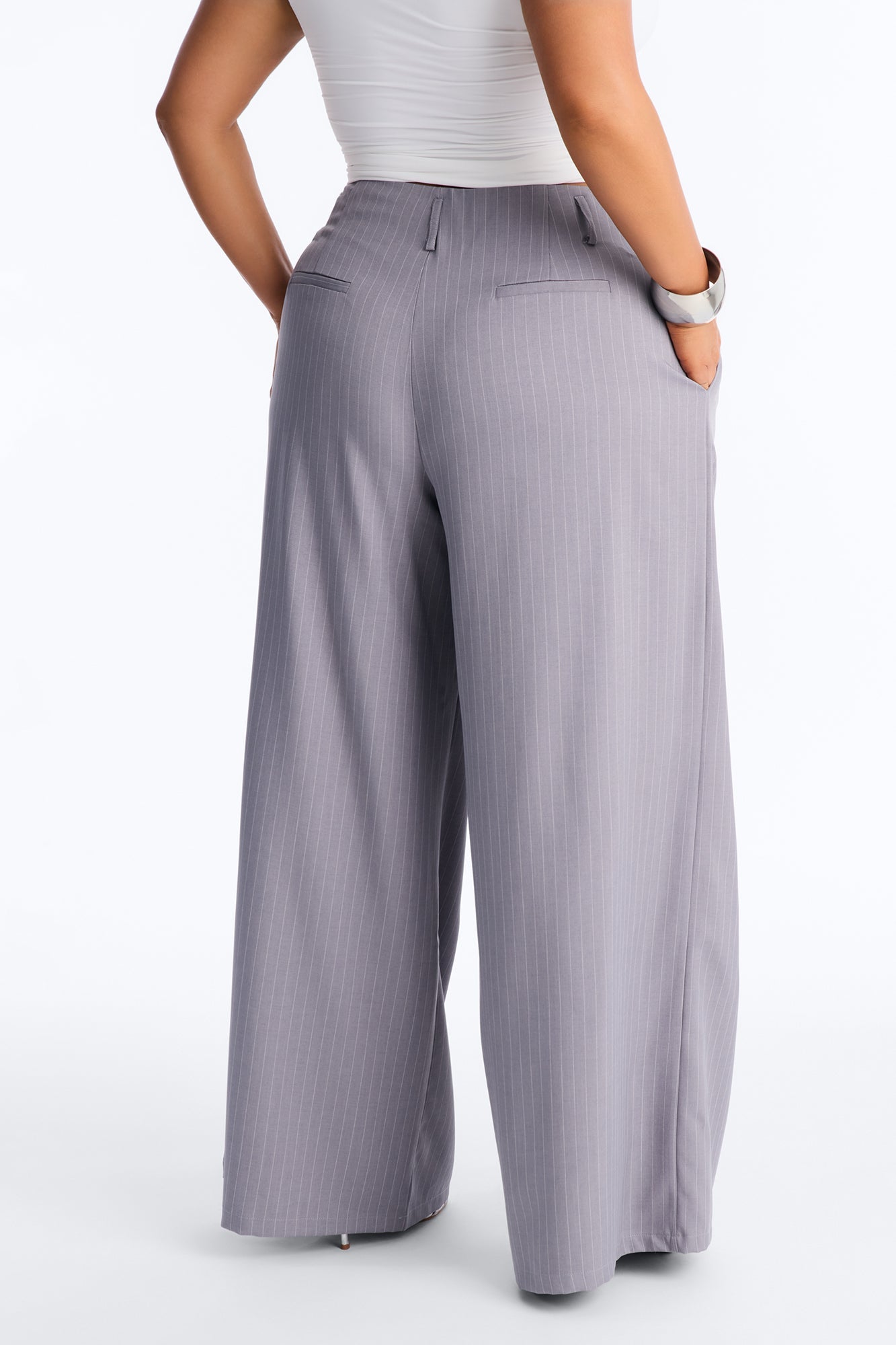 Ahmeira Pinstripe Wide Leg Trouser Pant - Grey/combo Fashion Nova