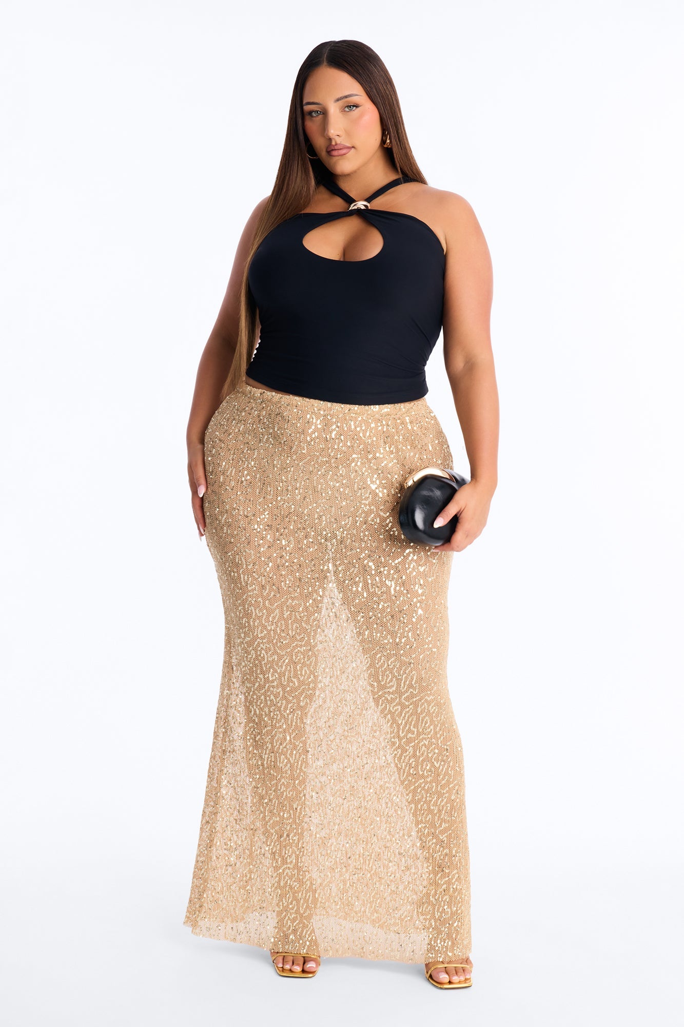 Cara Cut Out Hardware Halter Top - Black