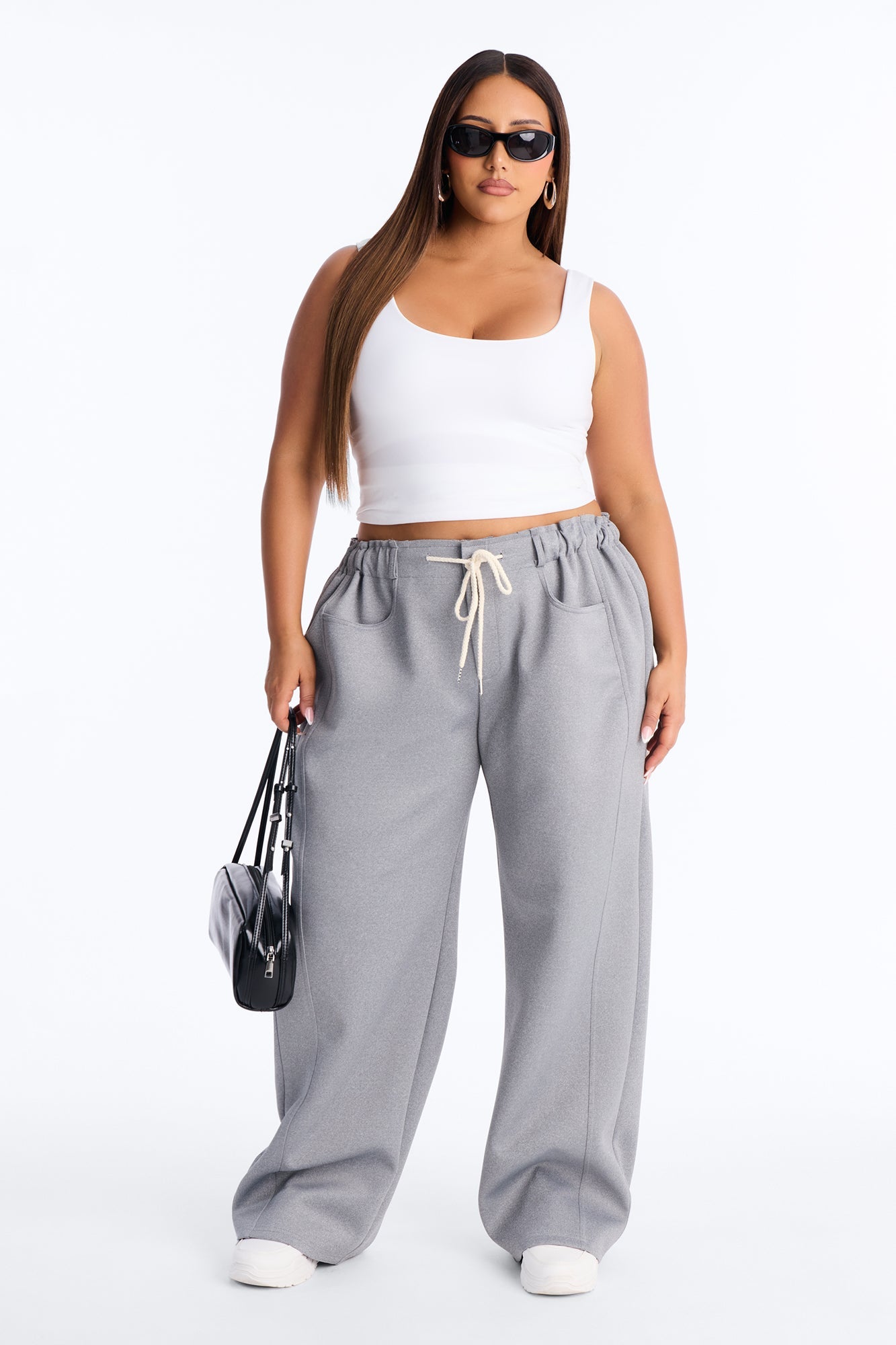 Don't Get Too Comfortable Low Rise Wide Leg Scuba Pant - Heather Grey
