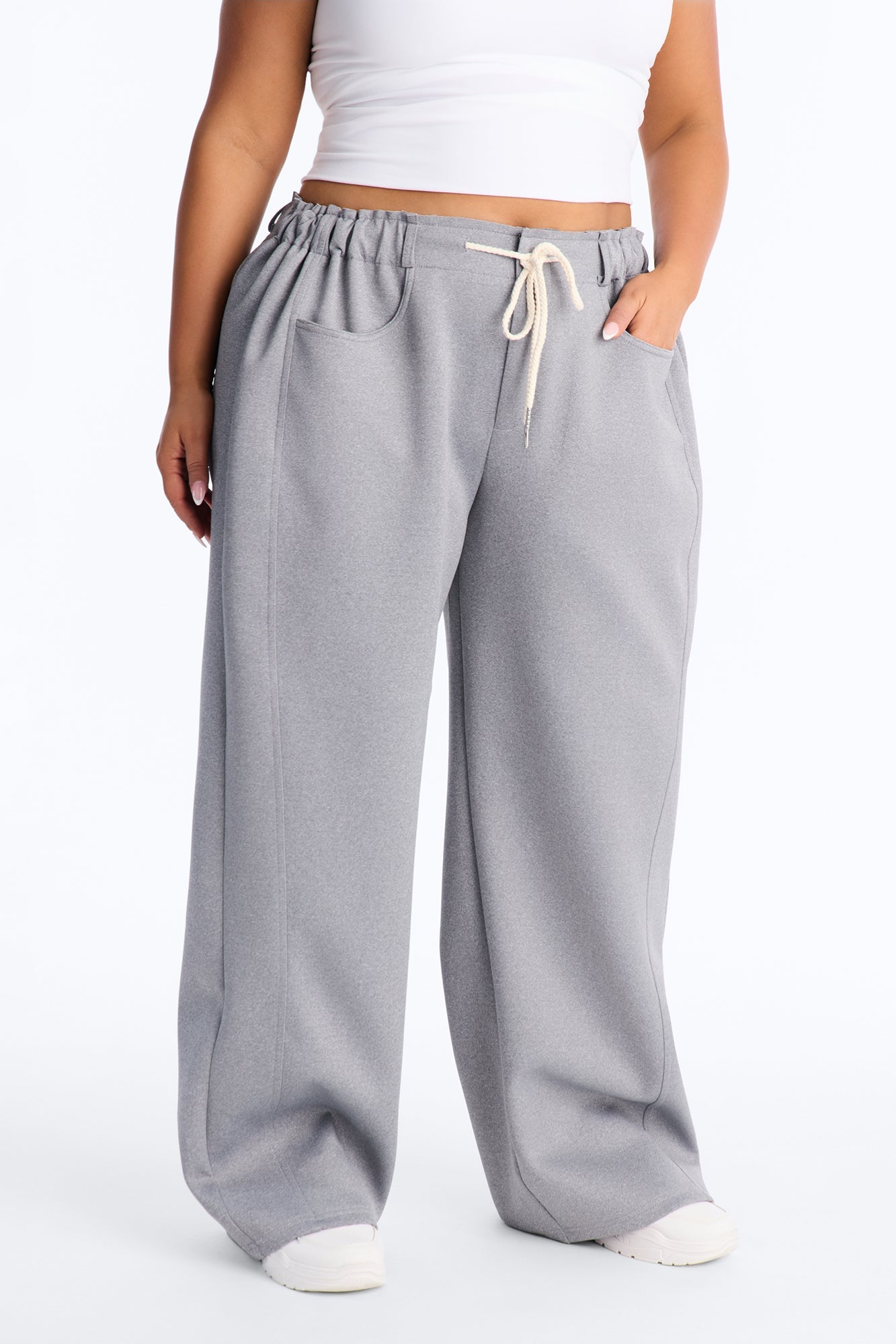 Don't Get Too Comfortable Low Rise Wide Leg Scuba Pant - Heather Grey