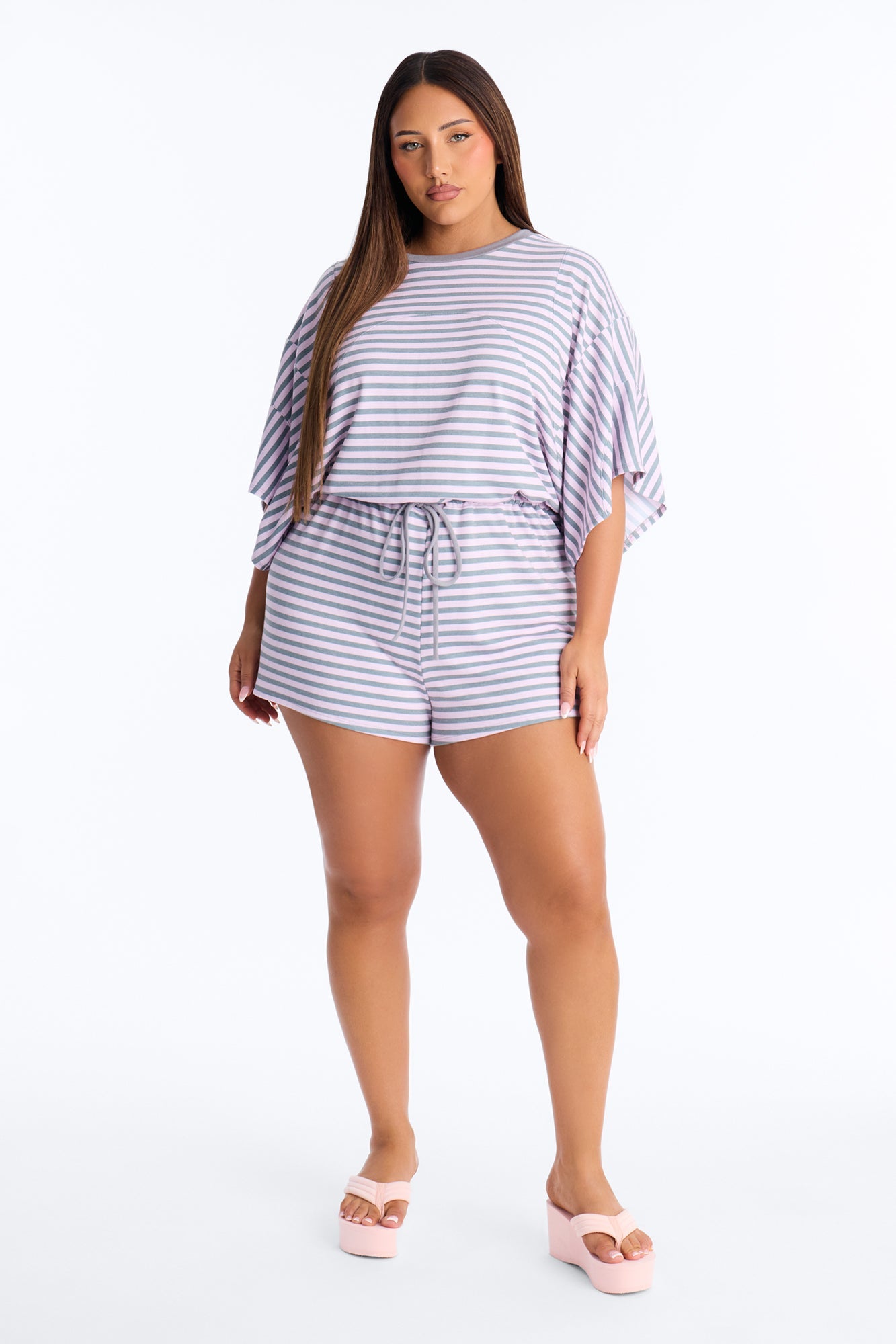 Read Between The Lines French Terry Romper - Pink