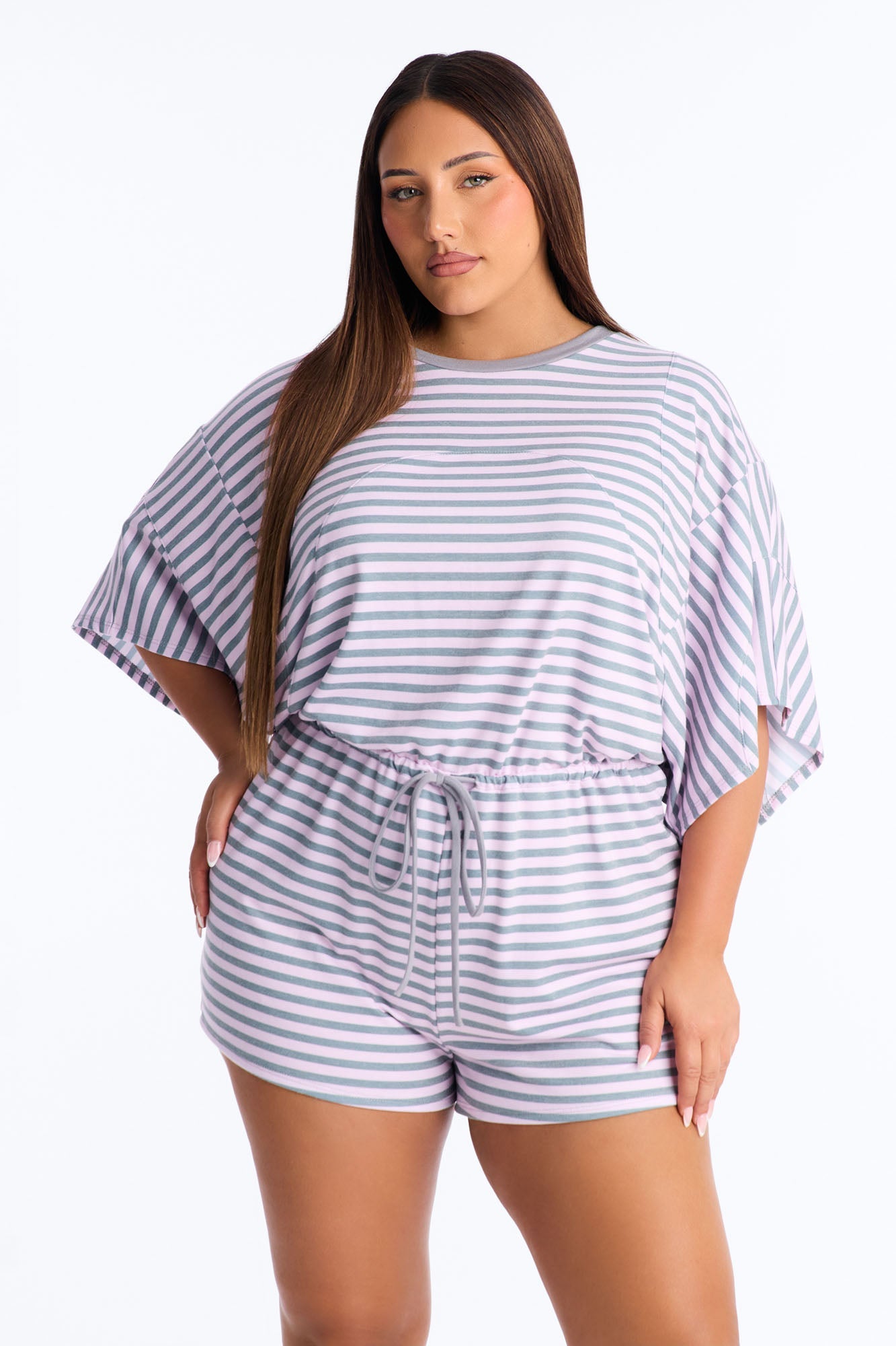 Read Between The Lines French Terry Romper - Pink