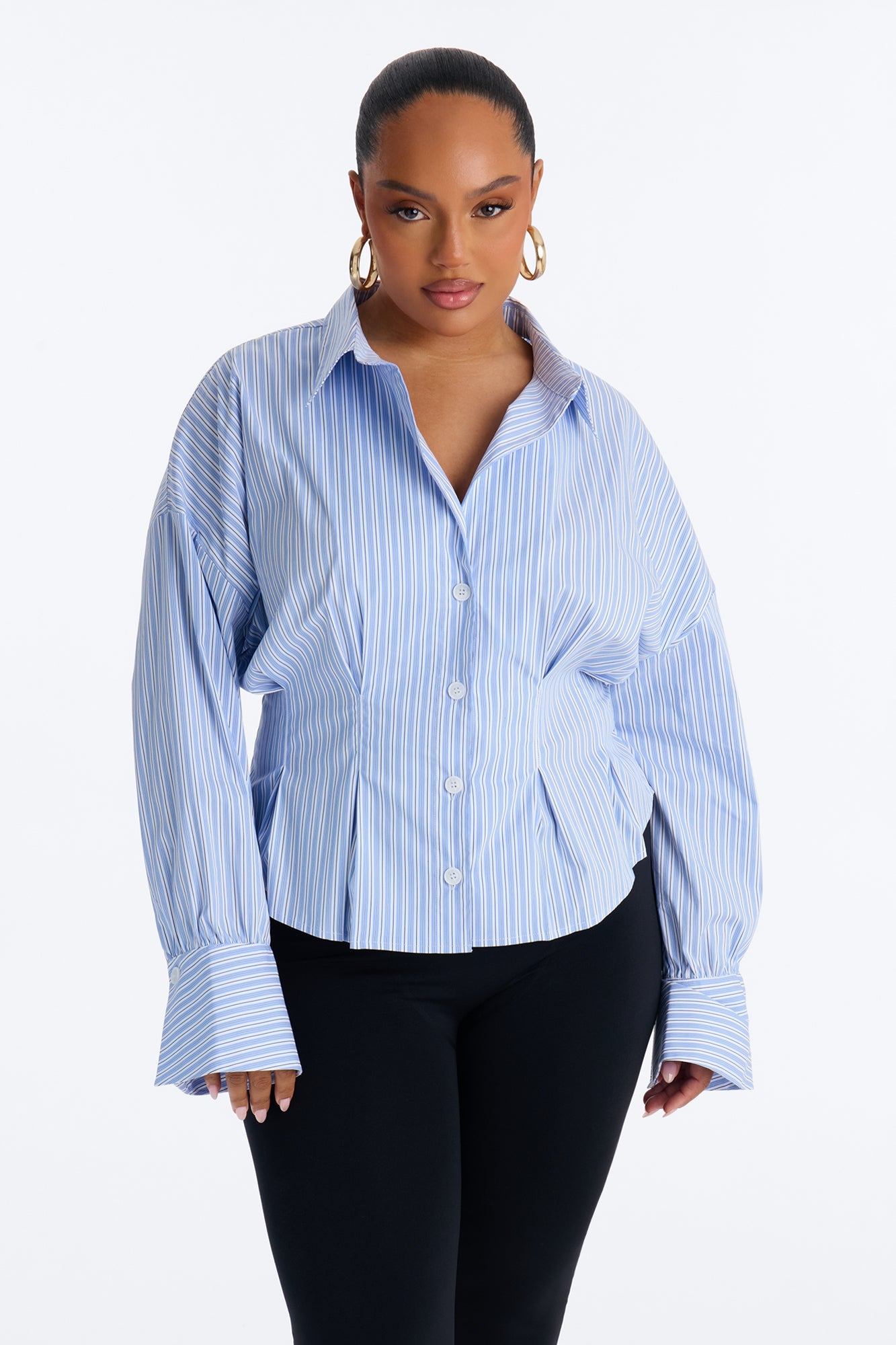 Living Proof Pleated Stripe Poplin Shirt - Blue/combo