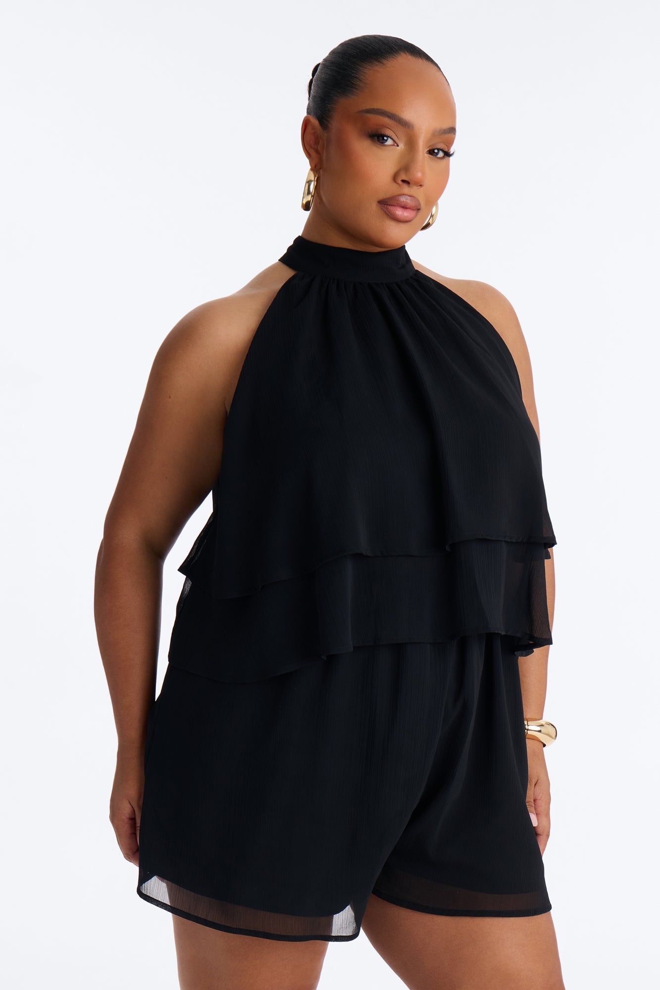 Josephine Chiffon Ruffle Romper - Black