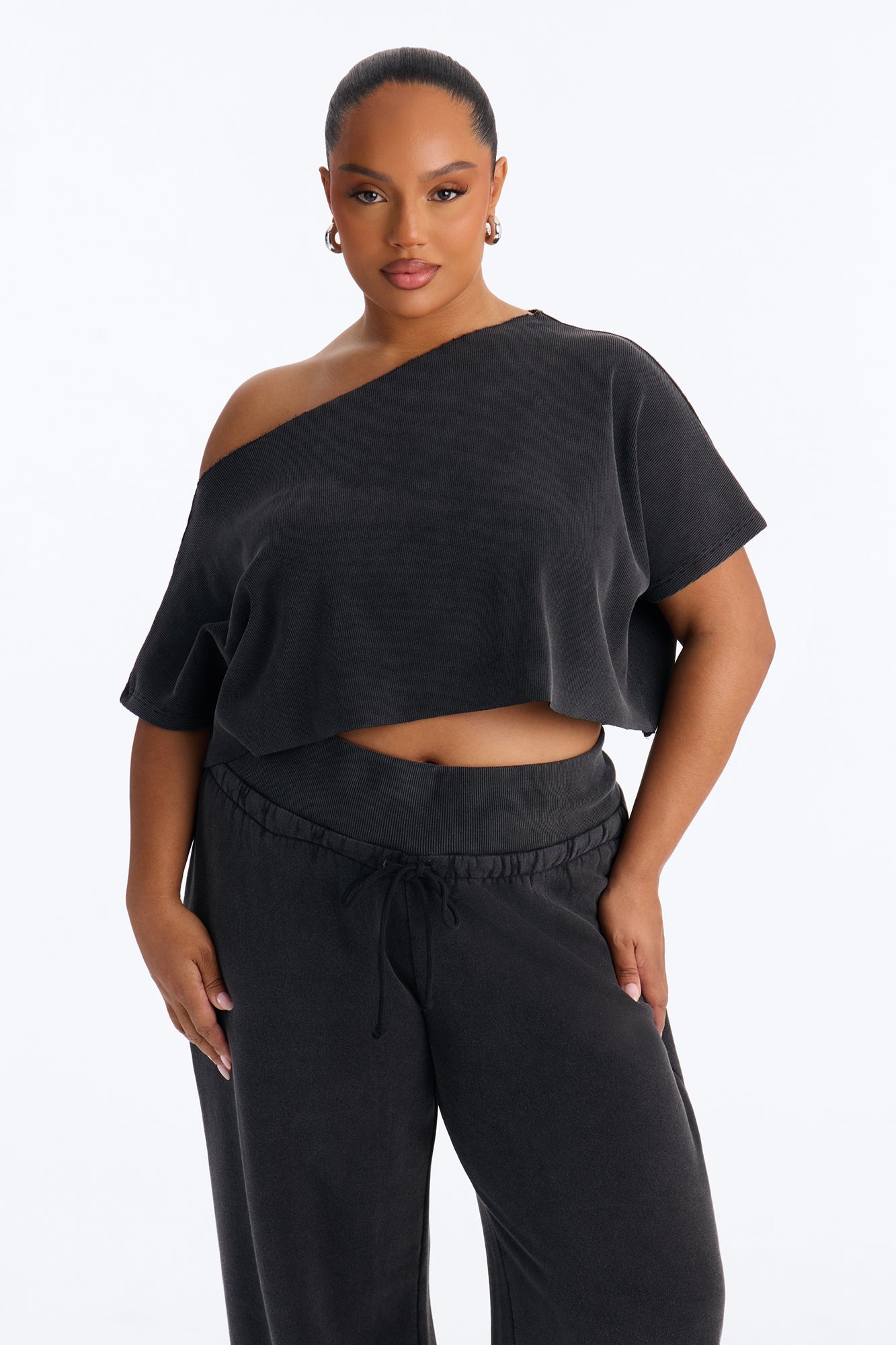Mila Off Shoulder Top And Sweatpant Set - Charcoal
