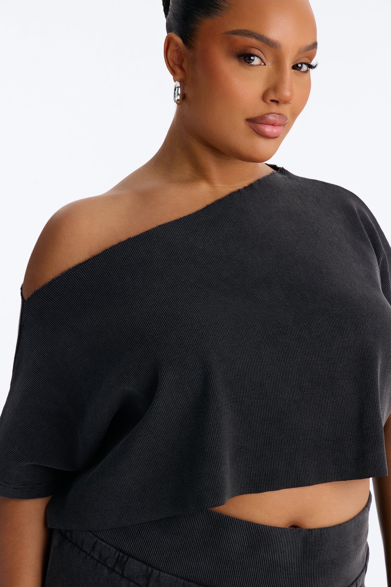 Mila Off Shoulder Top And Sweatpant Set - Charcoal