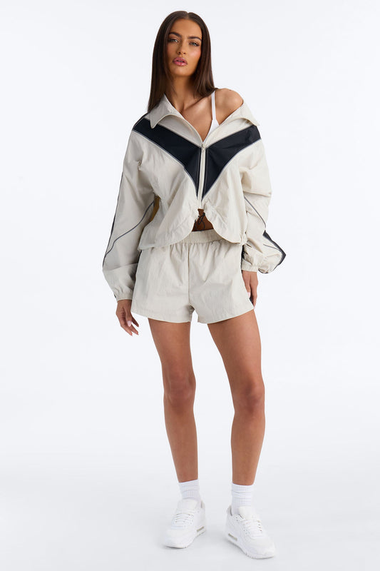 Break A Sweat Windbreaker Track Shorts - Taupe/combo