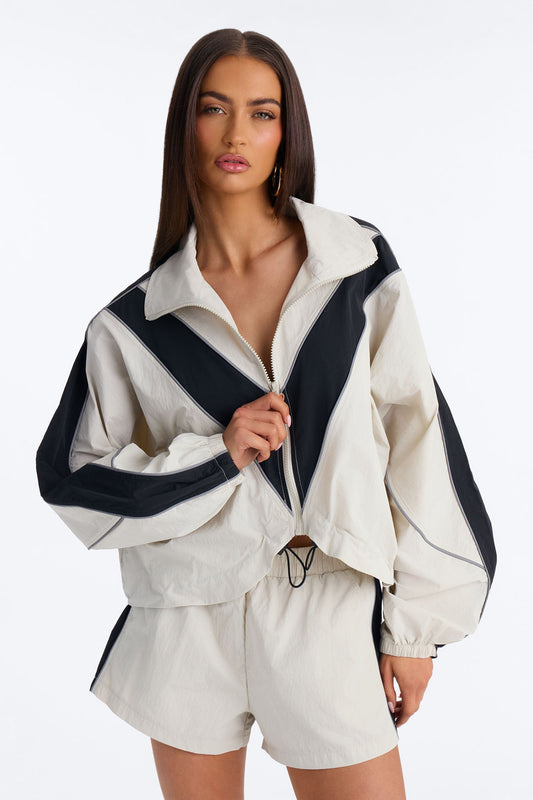 Break A Sweat Windbreaker Funnel Neck Track Jacket - Taupe/combo