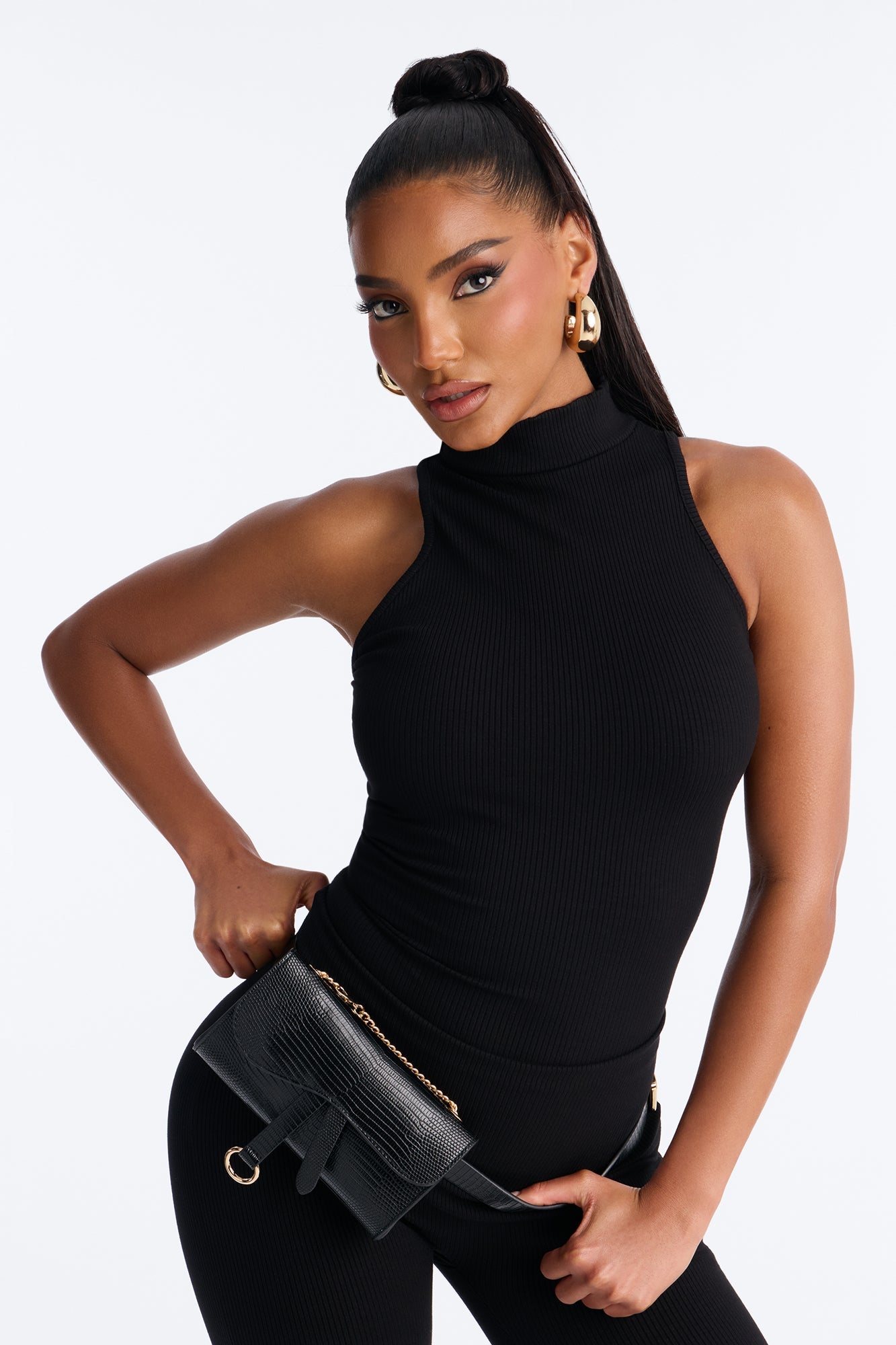 Juliet Embossed Faux Leather Belt Bag - Black