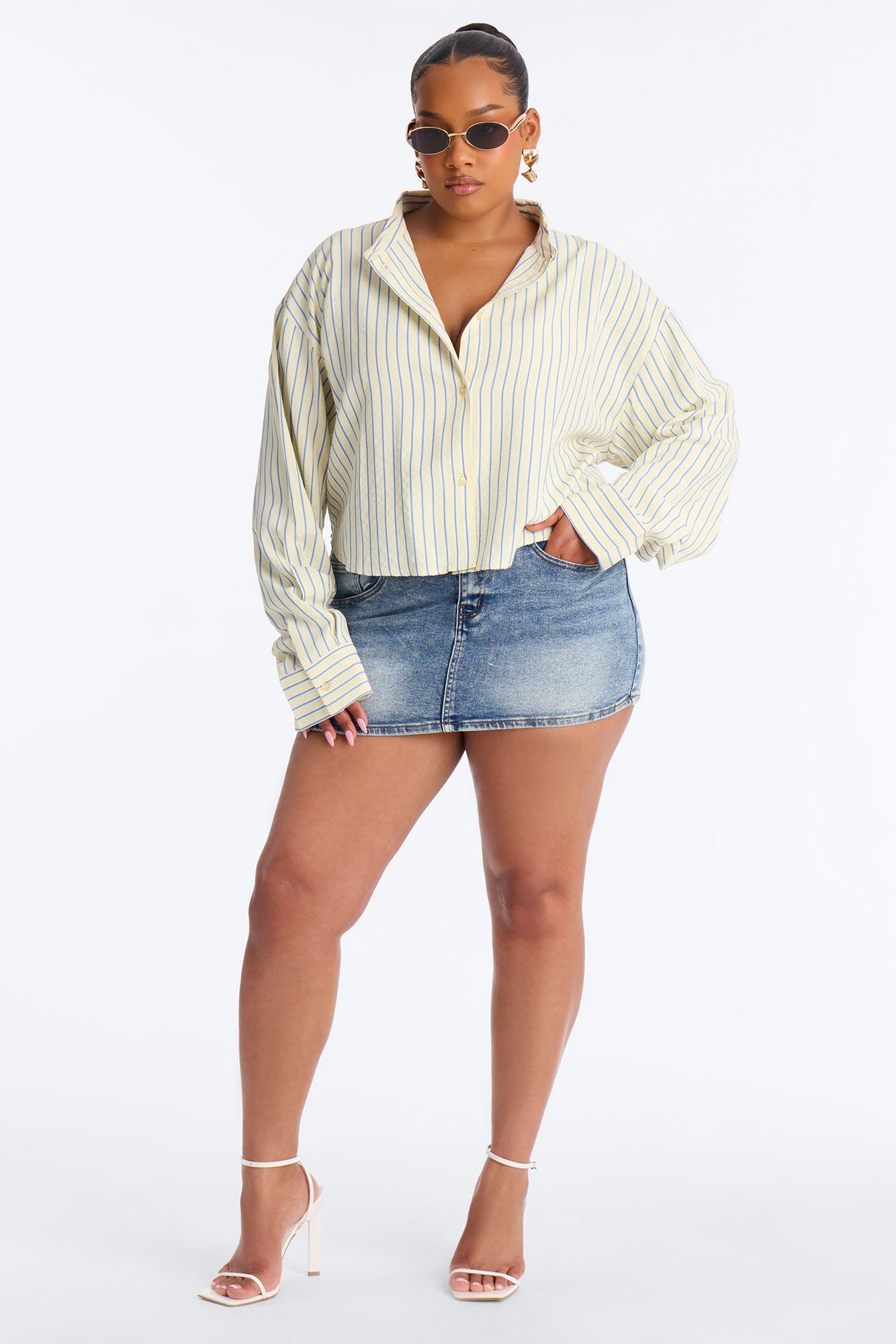 Minimal Effort Cropped Pinstripe Shirt - Butter Yellow
