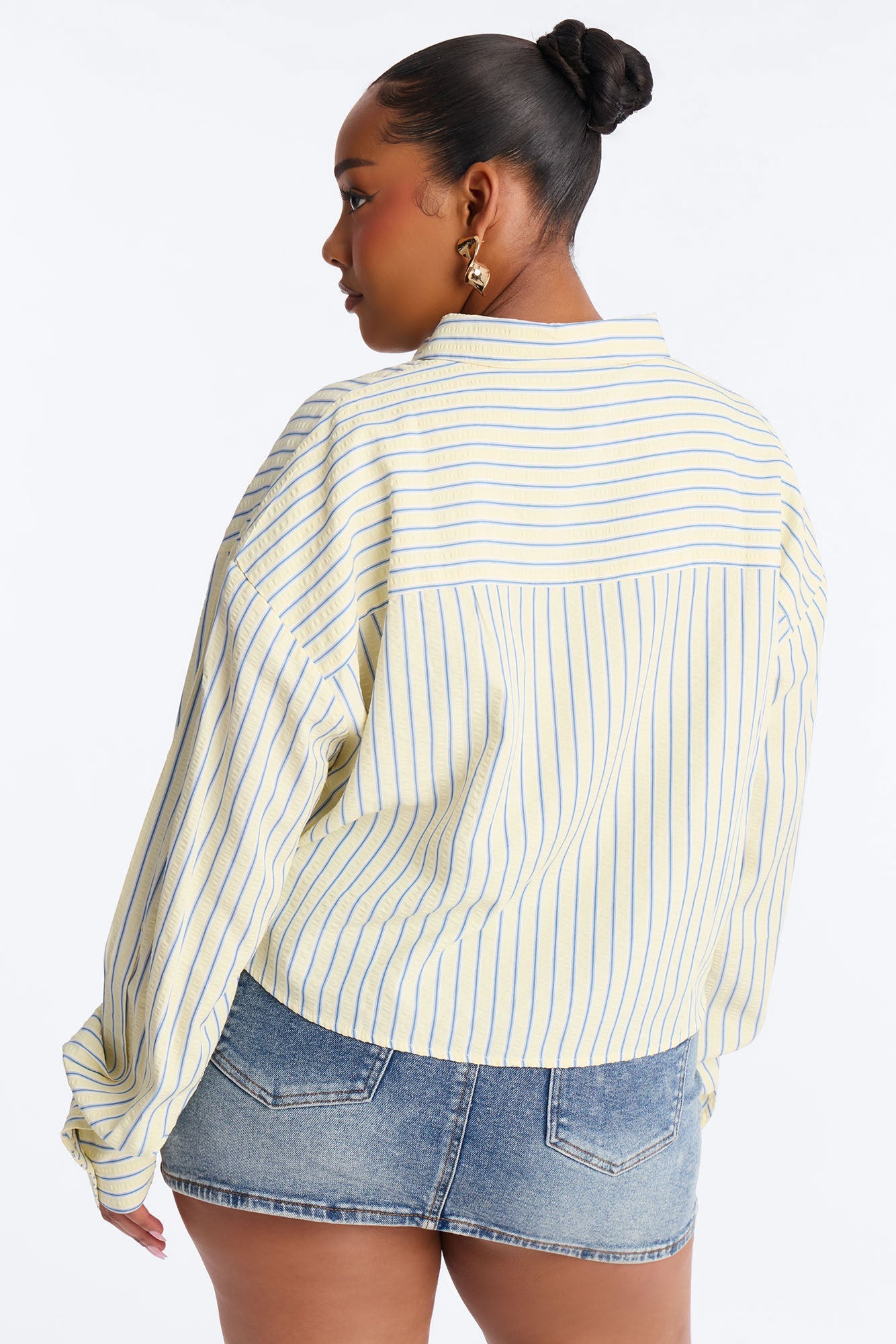 Minimal Effort Cropped Pinstripe Shirt - Butter Yellow