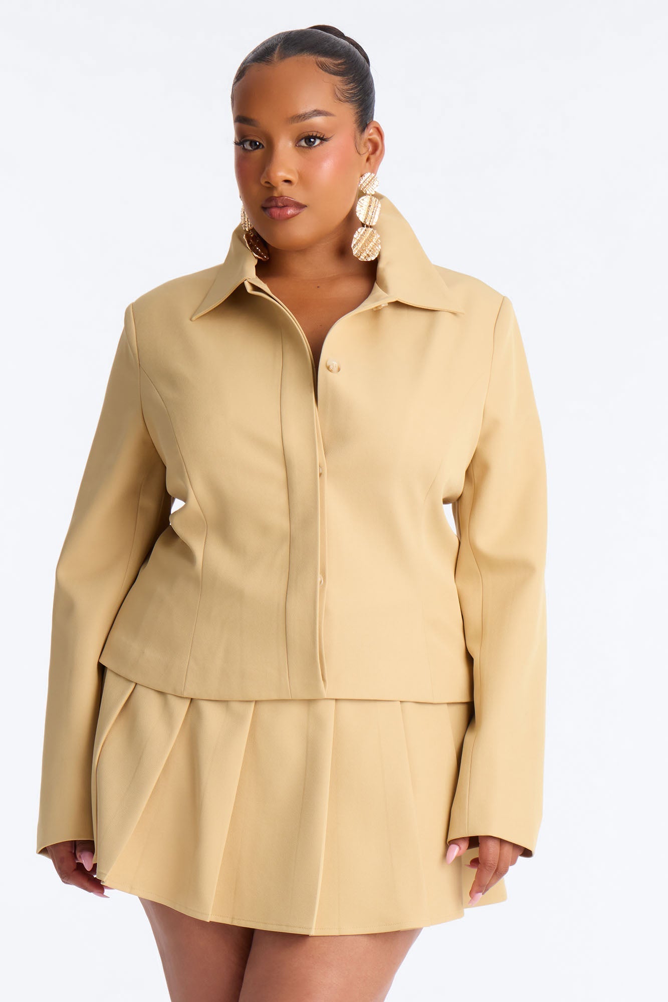 Walk the Talk Fitted Collared Blazer - Khaki Fashion Nova