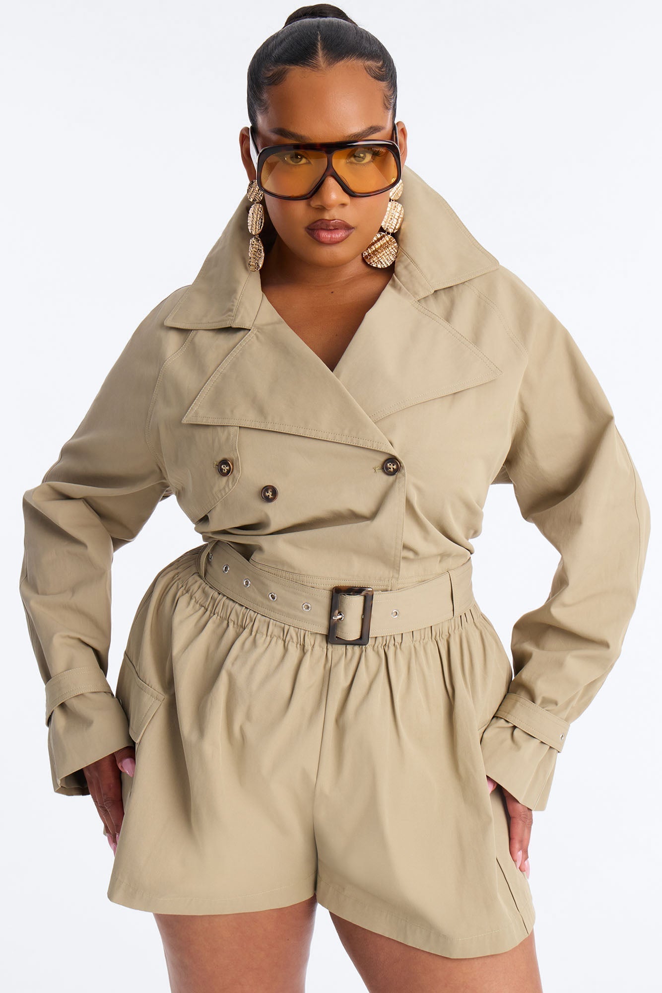 Head Turner Twill Cropped Trench Jacket - Khaki Fashion Nova