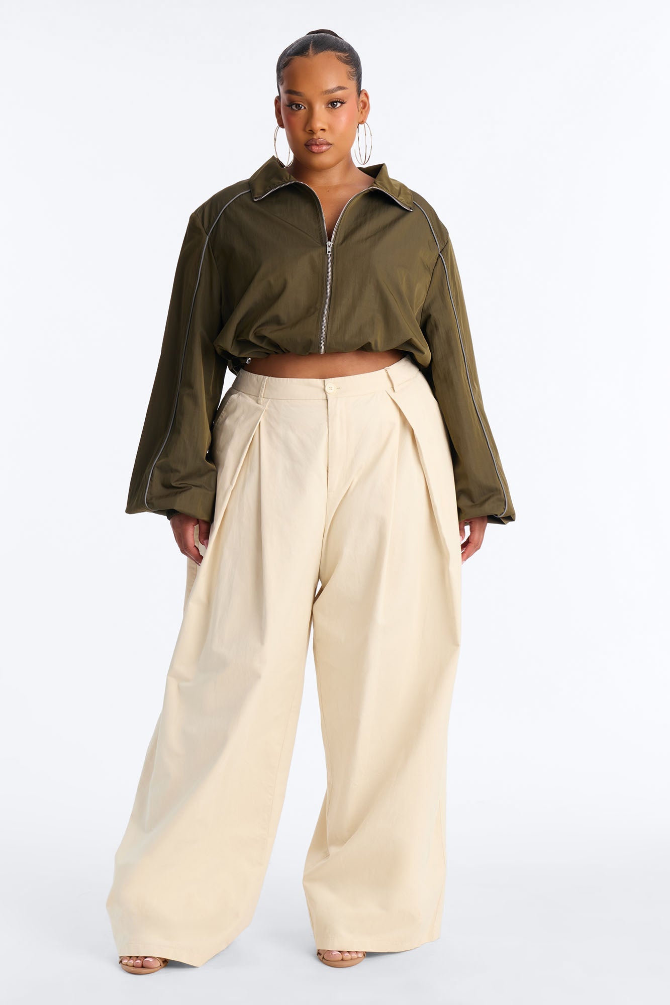 Daphnie Mid Rise Wide Leg Pleated Pant - Khaki